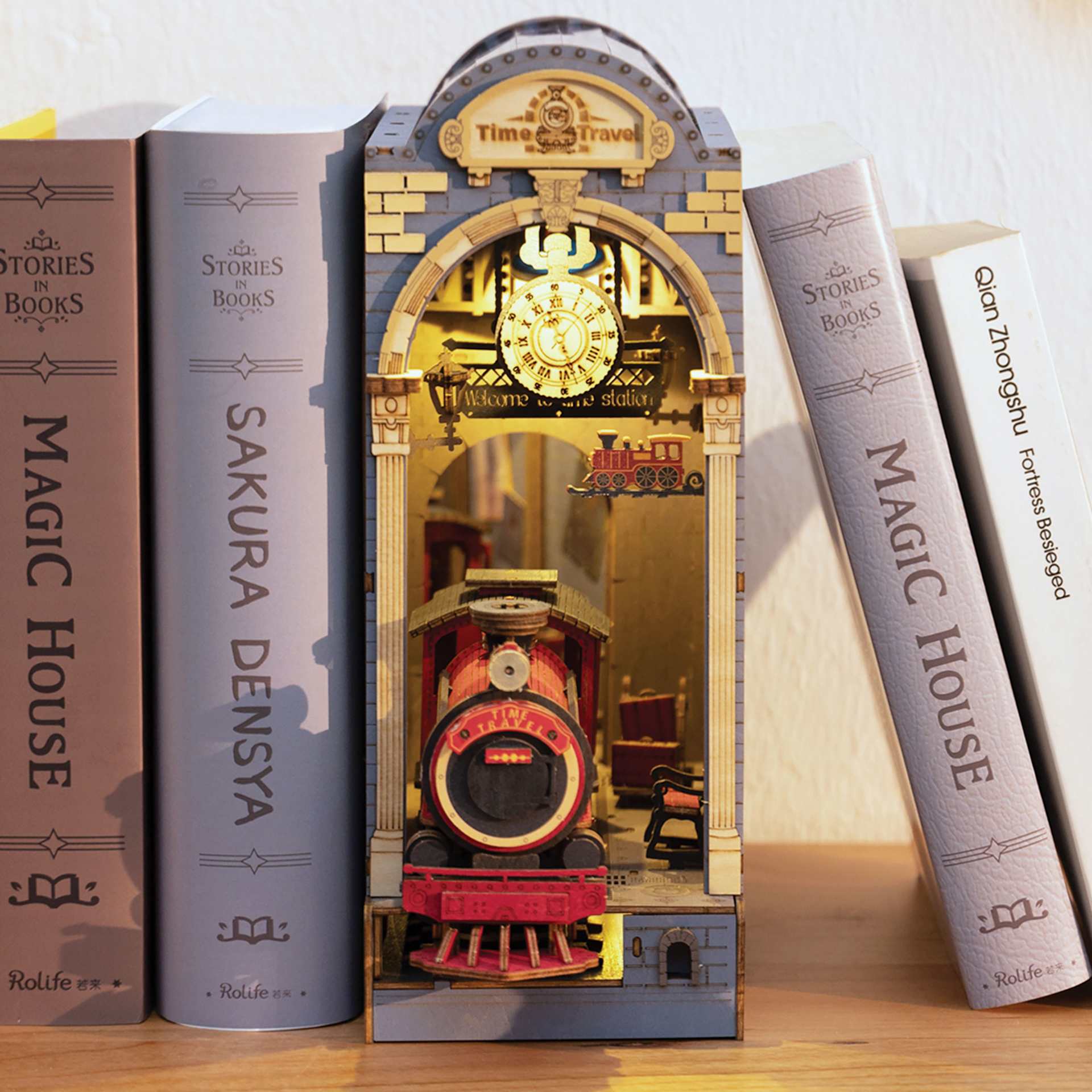 Rolife Time Travel DIY Book Nook Kit, constructed kit between books