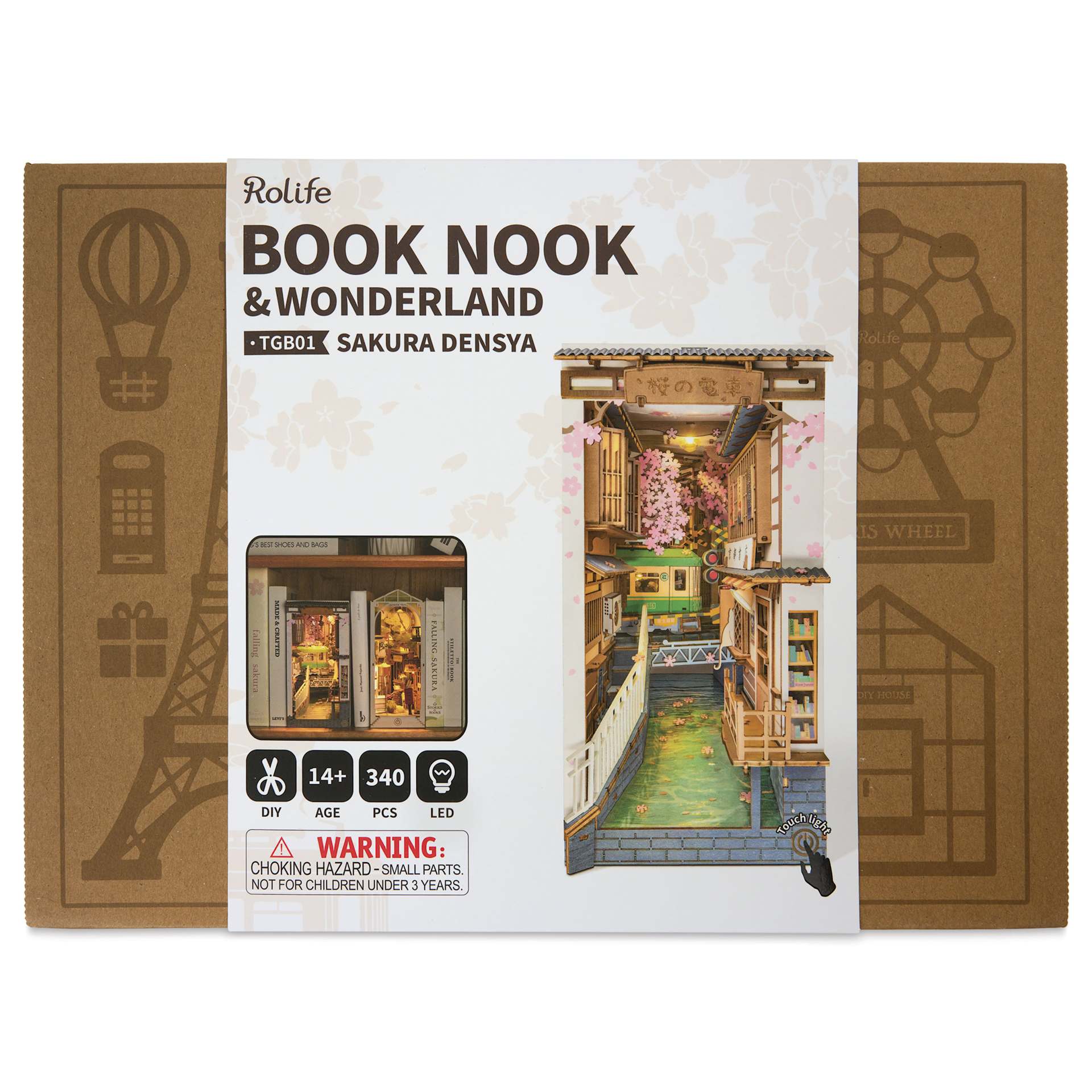 Rolife Sakura Densya DIY Book Nook Kit, front of packaging