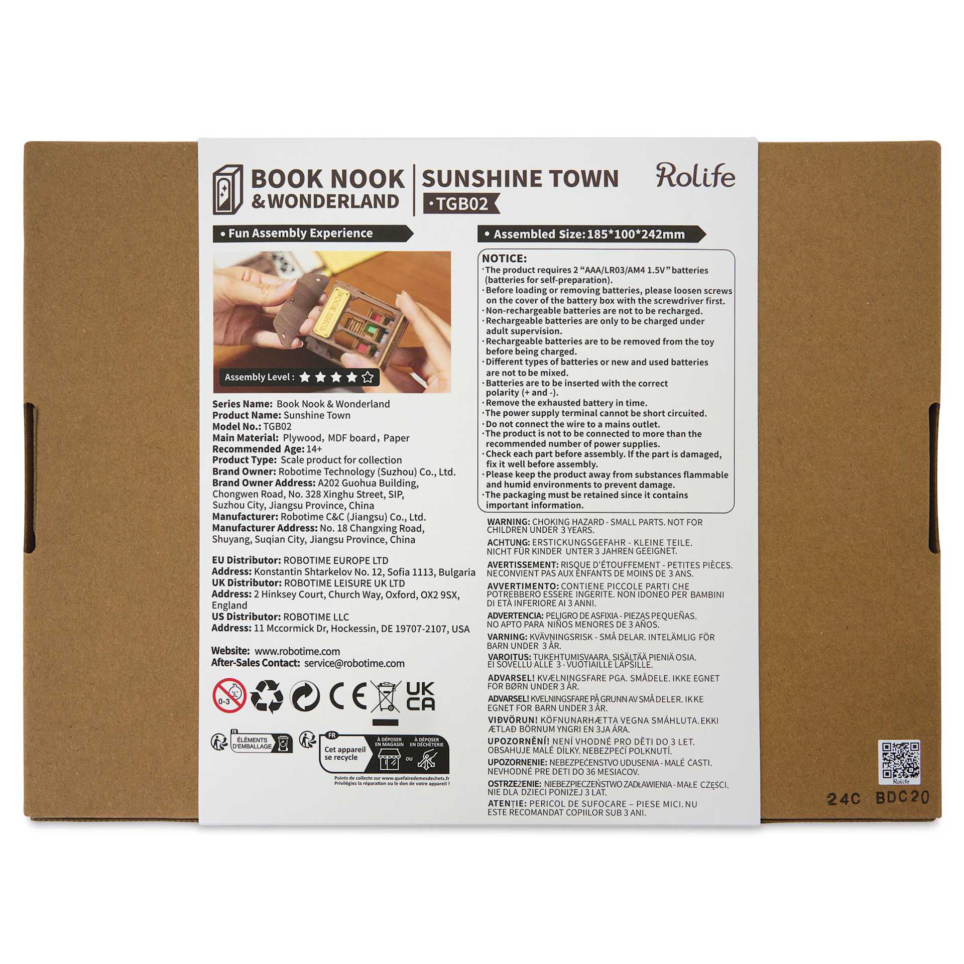Rolife Sunshine Town DIY Book Nook Kit, back of packaging