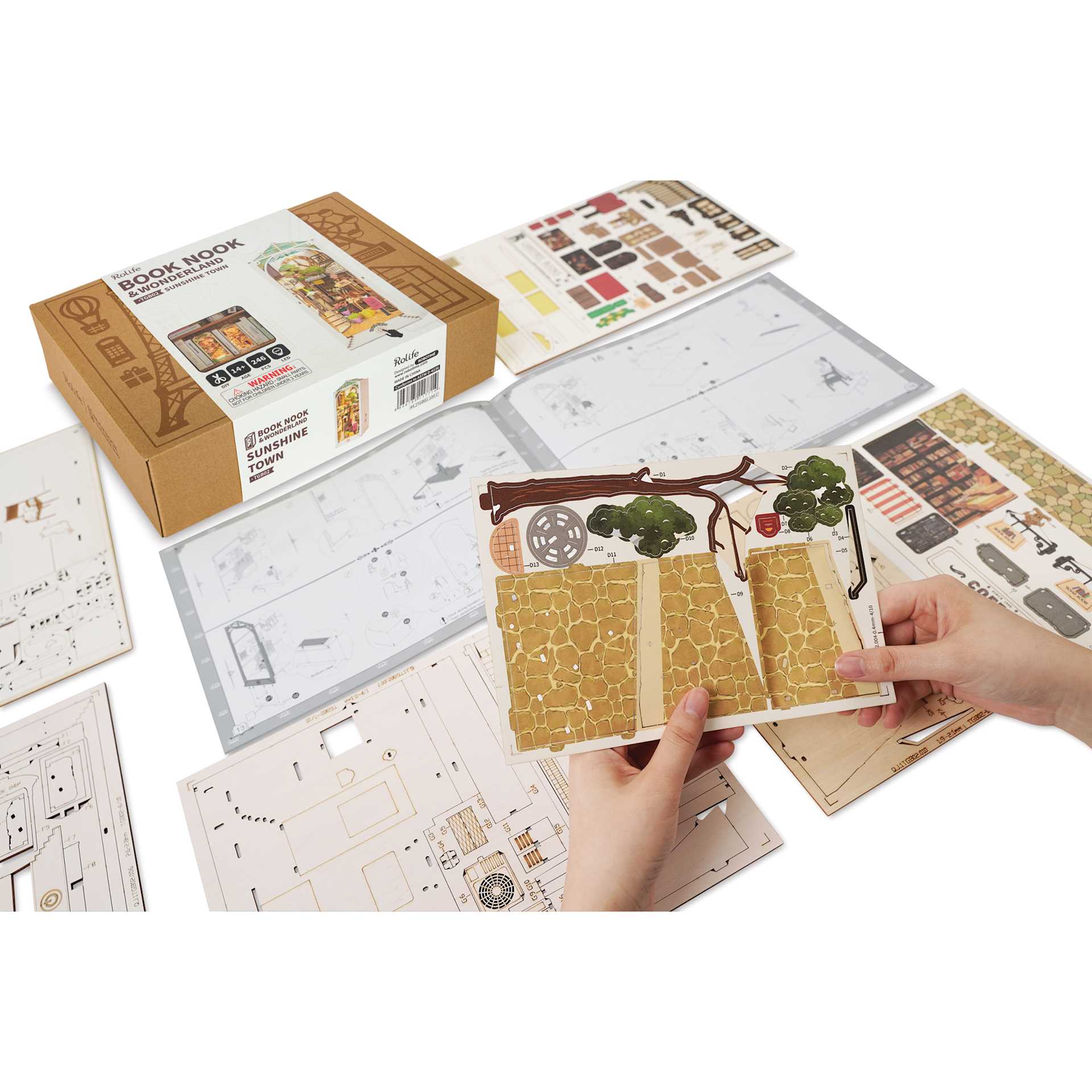 Rolife Sunshine Town DIY Book Nook Kit, contents