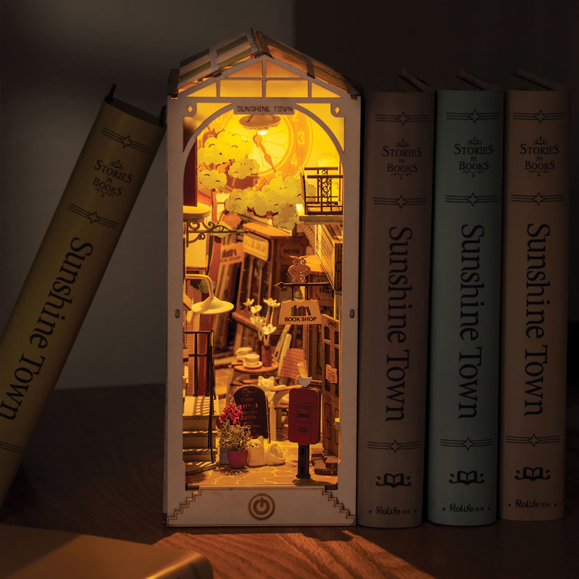 Rolife Sunshine Town DIY Book Nook Kit, illuminated kit between books