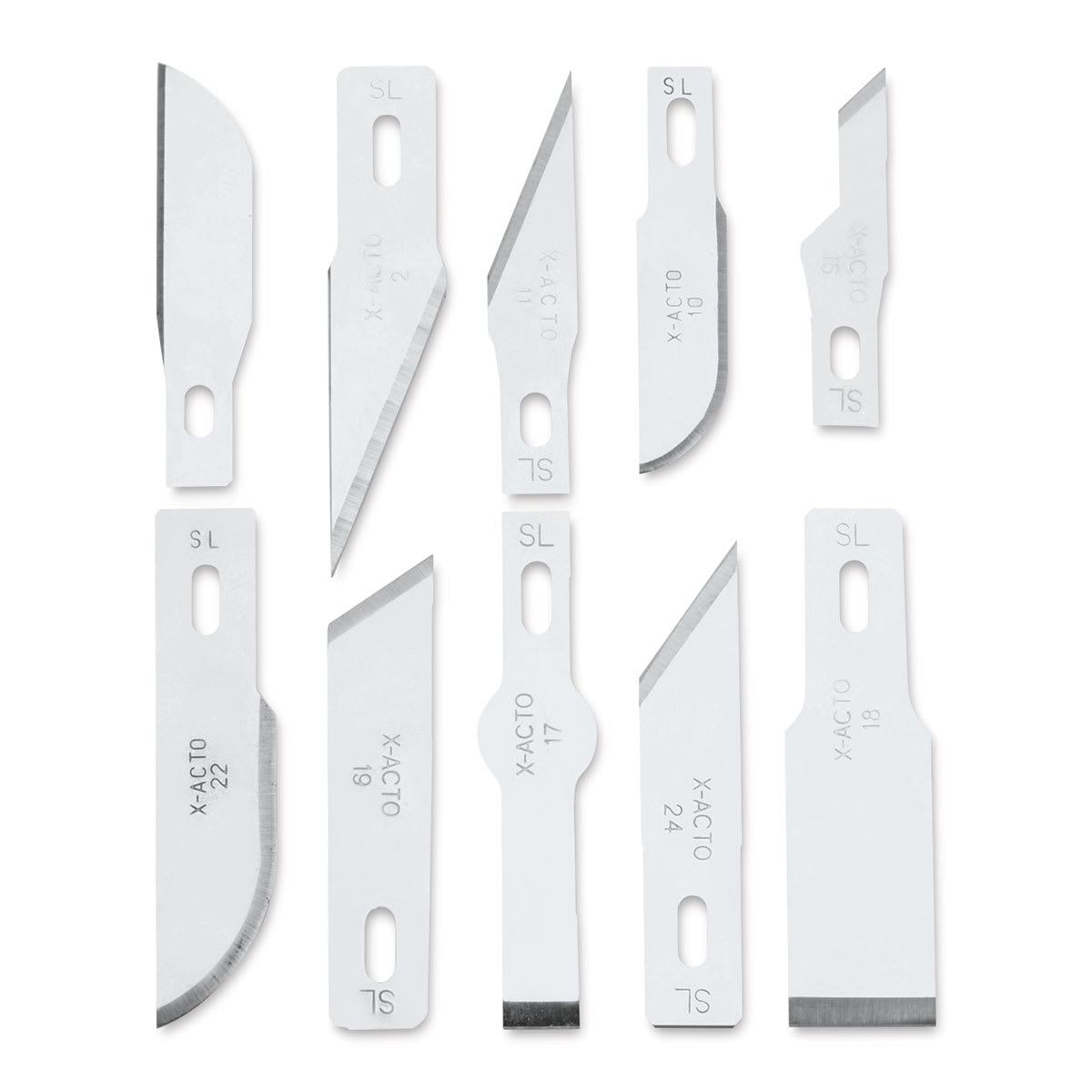 X-Acto Basic Knife Set with Case, Closeup of 10 included Blades