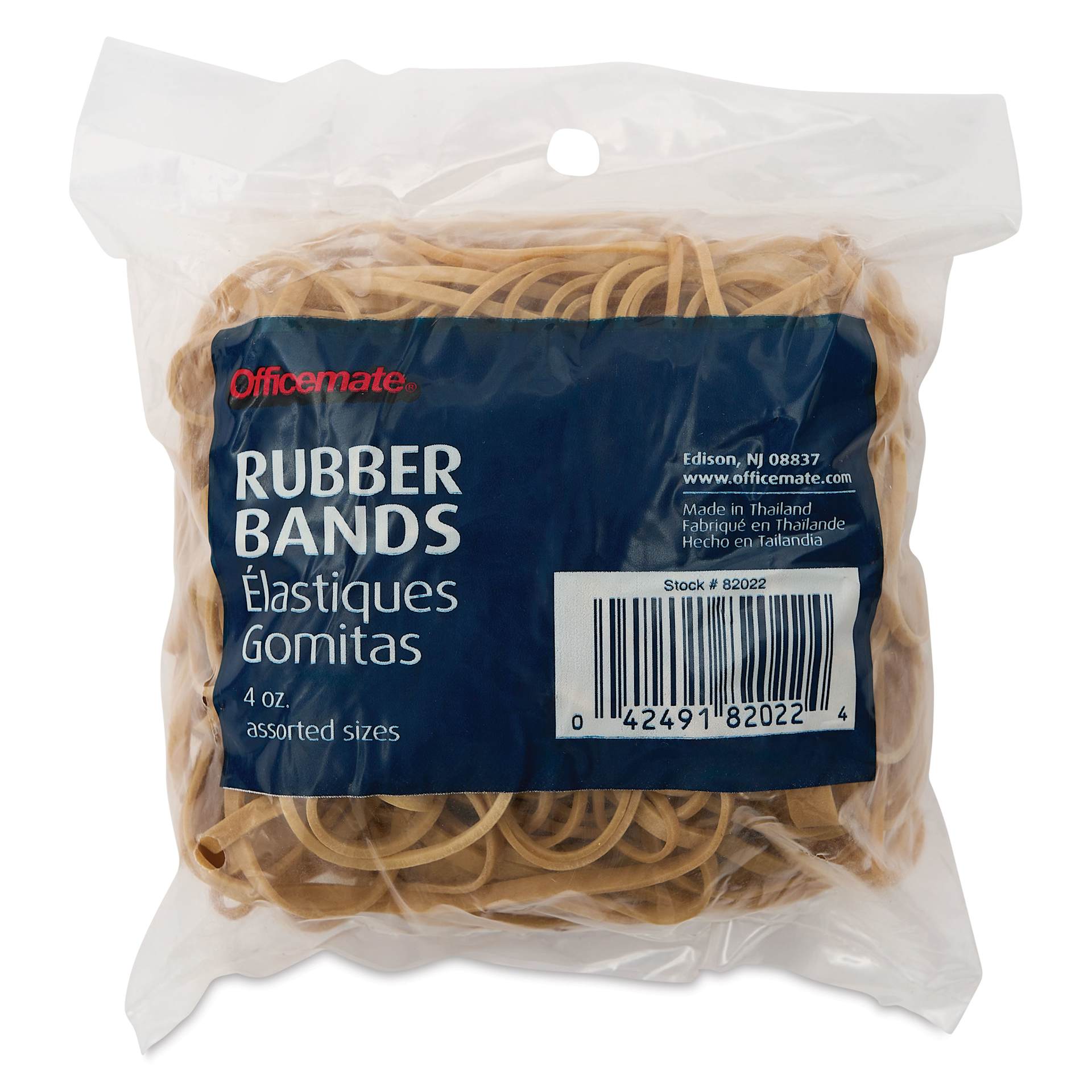 Officemate Rubber Bands - Natural, Assorted Sizes, 4 oz Bag in packaging