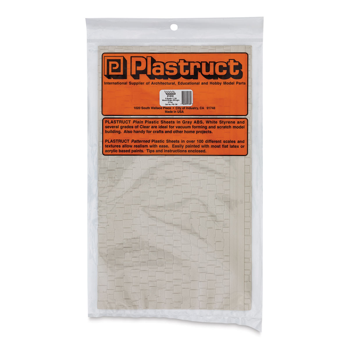 Plastruct Patterned Sheets, Wood Shake Shingle, 1:24 Scale - front of packaging