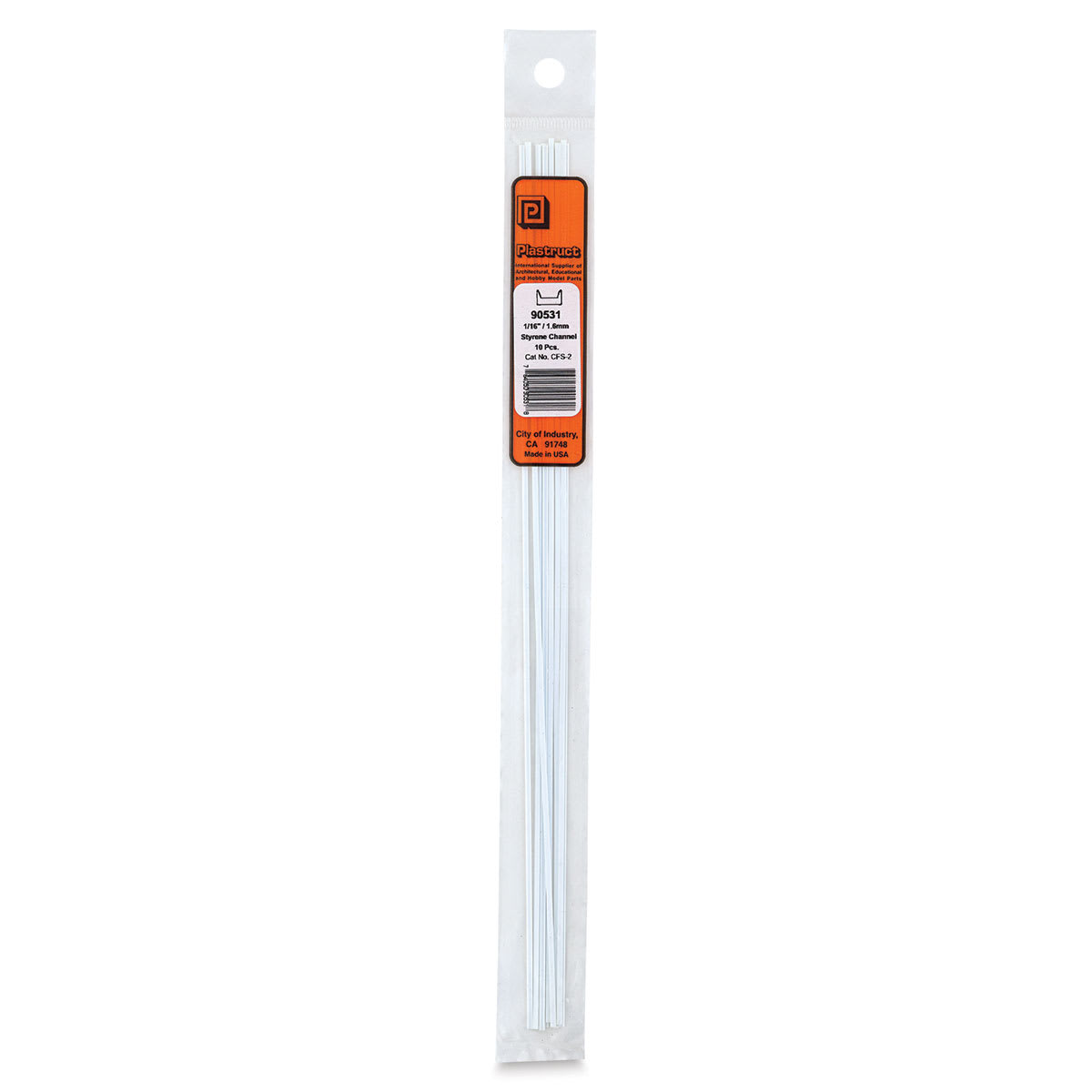 Plastruct Styrene Structural Channels - Pkg of 10, 1/16'' H x 1/29'' W x 10'' L (in package)