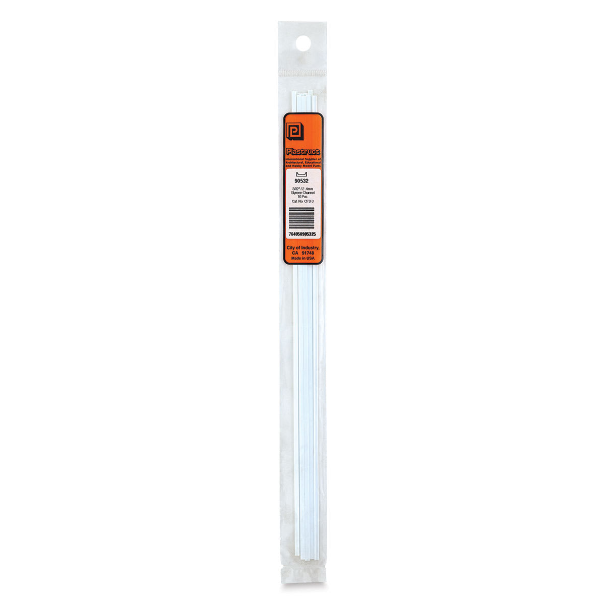 Plastruct Styrene Structural Channels - Pkg of 10, 3/32'' H x 1/25'' W x 10'' L (in package)