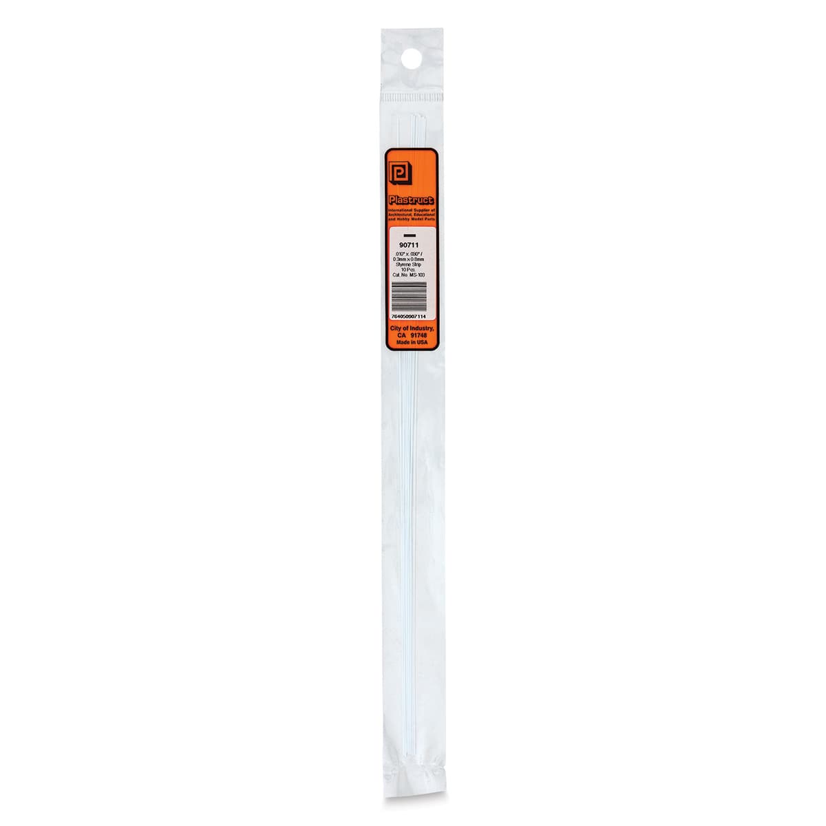 Plastruct Plastic Strip - Pkg of 10, 0.1" H × 0.03" W × 10" L - front of packaging