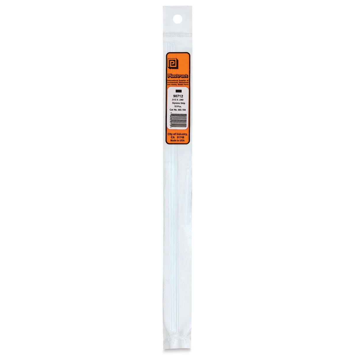 Plastruct Plastic Strip - Pkg of 10, 0.1" H × 0.04" W × 10" L - front of packaging
