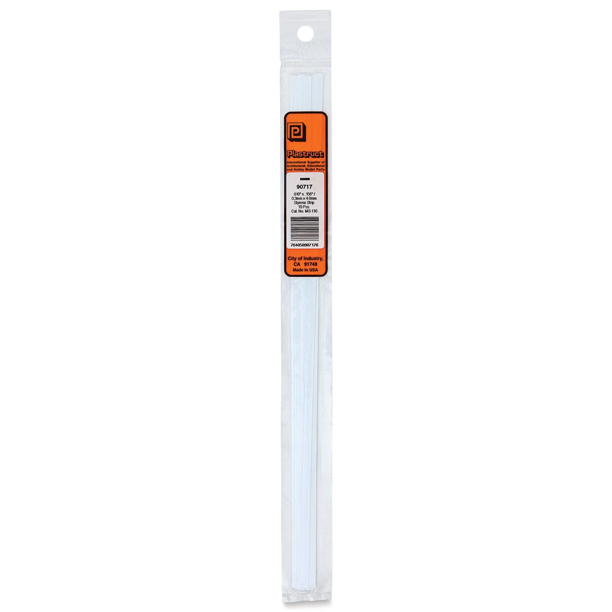 Plastruct Plastic Strip - Pkg of 10, 0.1" H × 0.156" W × 10" L - front of packaging