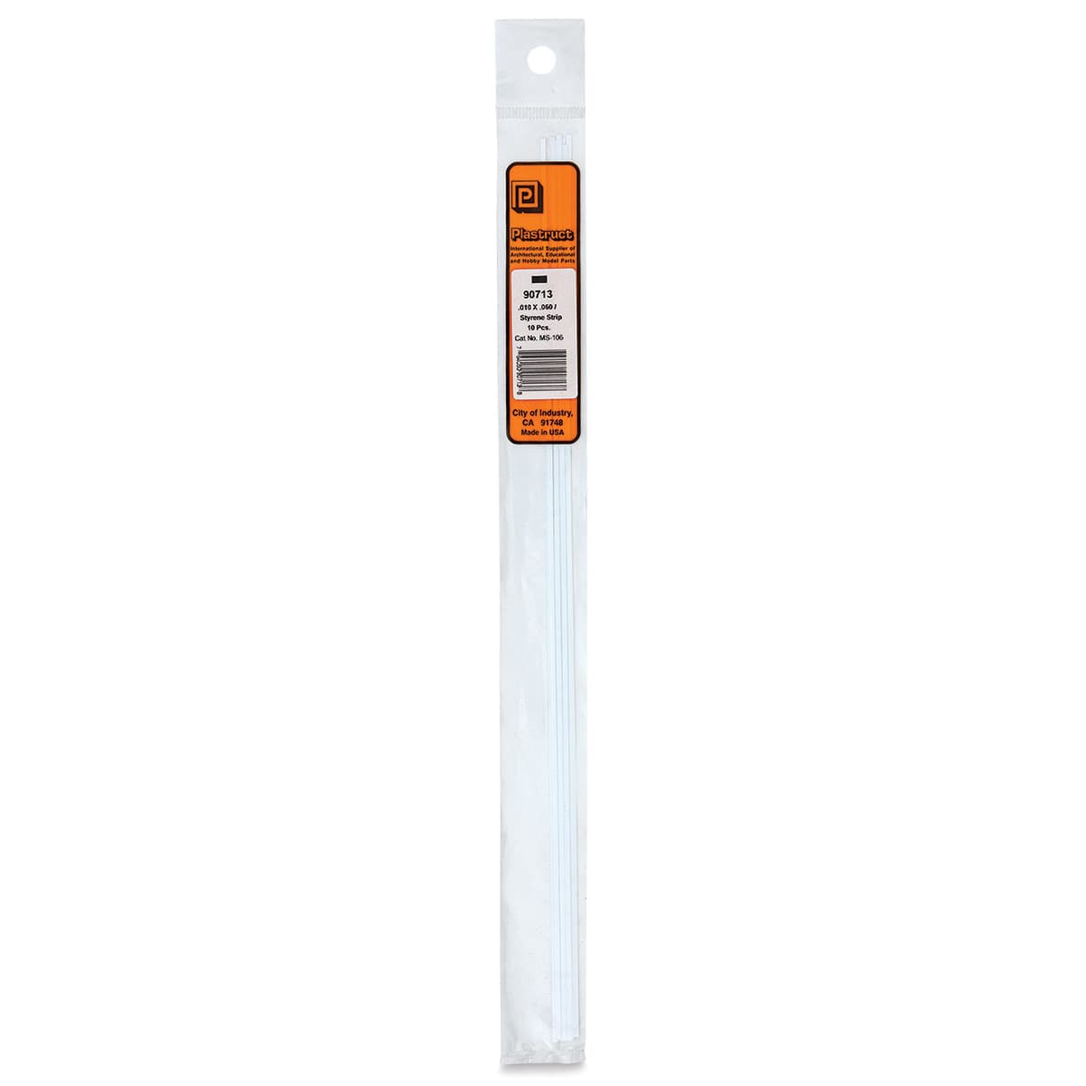Plastruct Plastic Strip - Pkg of 10, 0.01" H × 0.6" W × 10" L - front of packaging