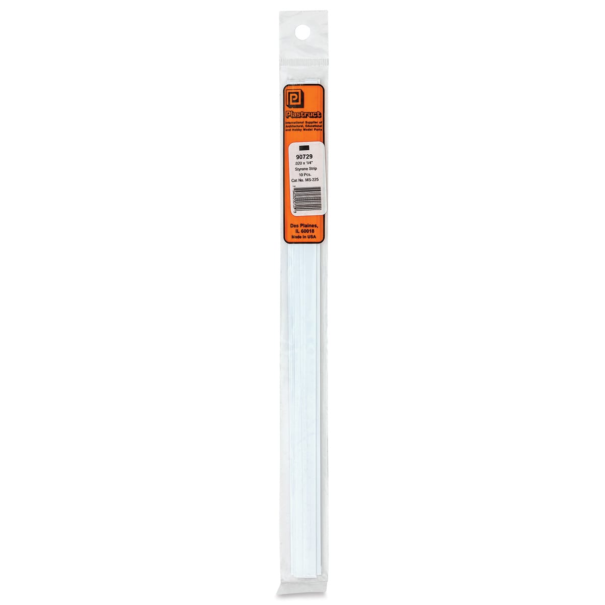 Plastruct Plastic Strip - Pkg of 10, 0.02" H × 0.25" W × 10" L - front of packaging