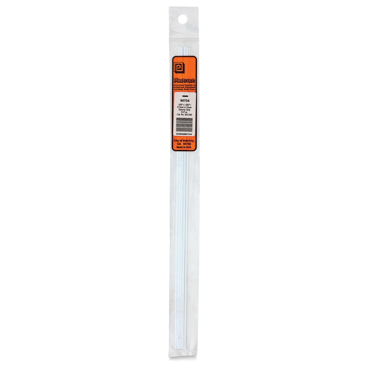 Plastruct Plastic Strip - Pkg of 10, 0.02" H × 0.08" W × 10" L - front of packaging