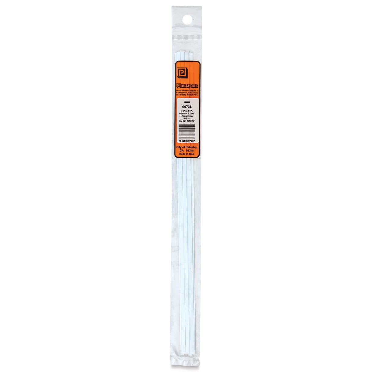 Plastruct Plastic Strip - Pkg of 10, 0.03" H × 0.125" W × 10" L - front of packaging