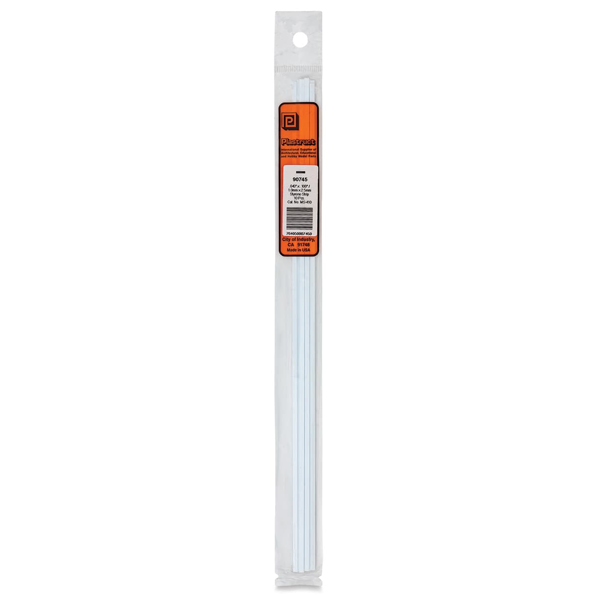 Plastruct Plastic Strip - Pkg of 10, 0.04" H × 0.1" W × 10" L - front of packaging