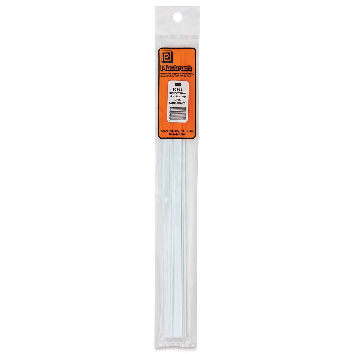 Plastruct Plastic Strip - Pkg of 10, 0.04" H × 0.25" W × 10" L - front of packaging