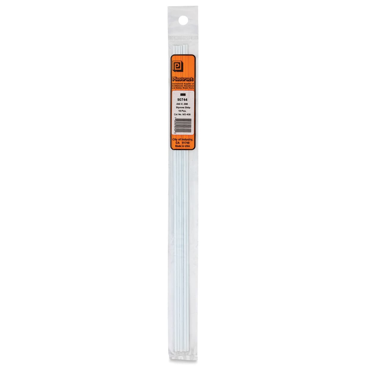 Plastruct Plastic Strip - Pkg of 10, 0.04" H × 0.08" W × 10" L - front of packaging