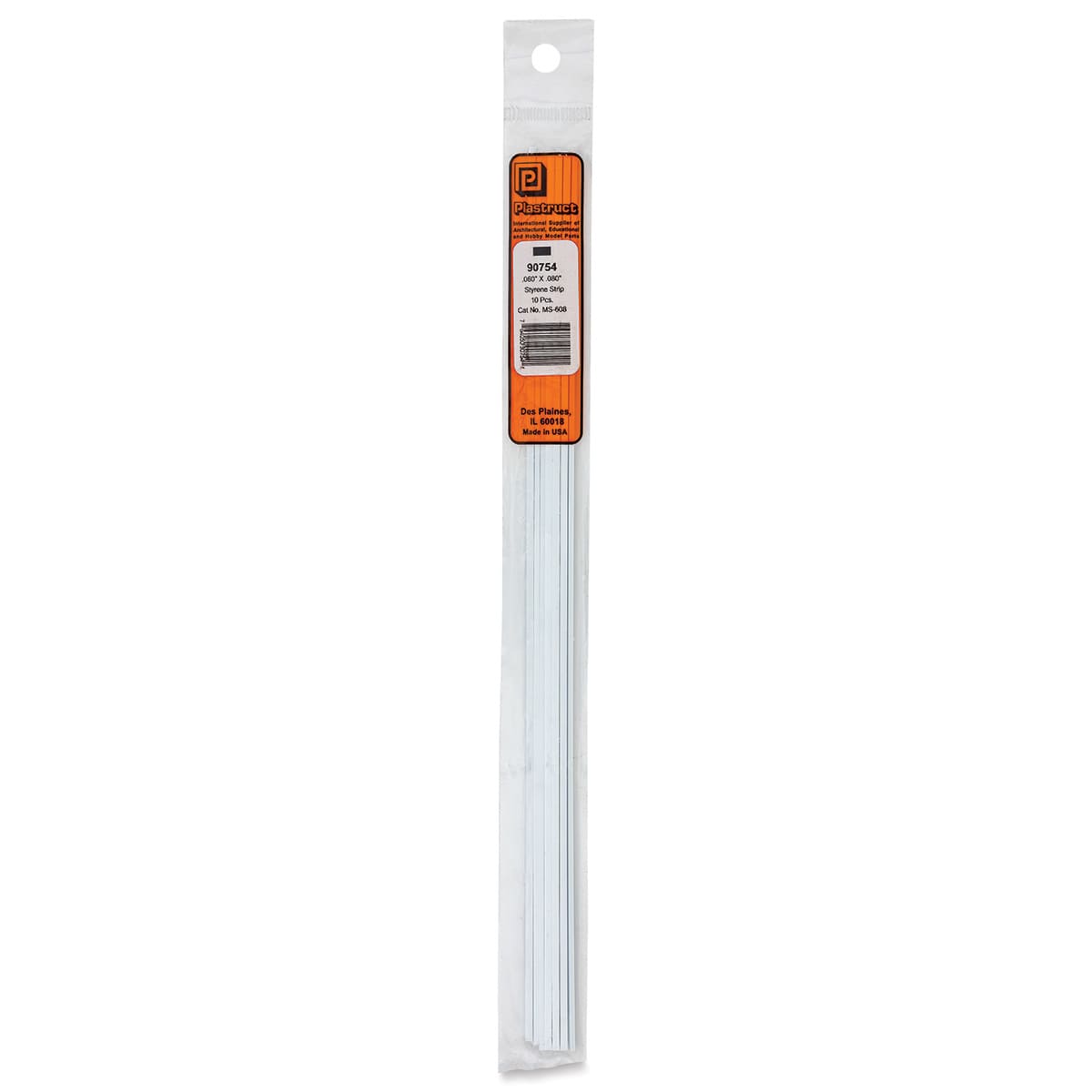 Plastruct Plastic Strip - Pkg of 10, 0.06" H × 0.08" W × 10" L