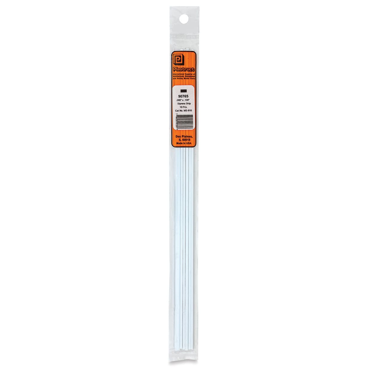 Plastruct Plastic Strip - Pkg of 10, 0.08" H × 0.1" W × 10" L