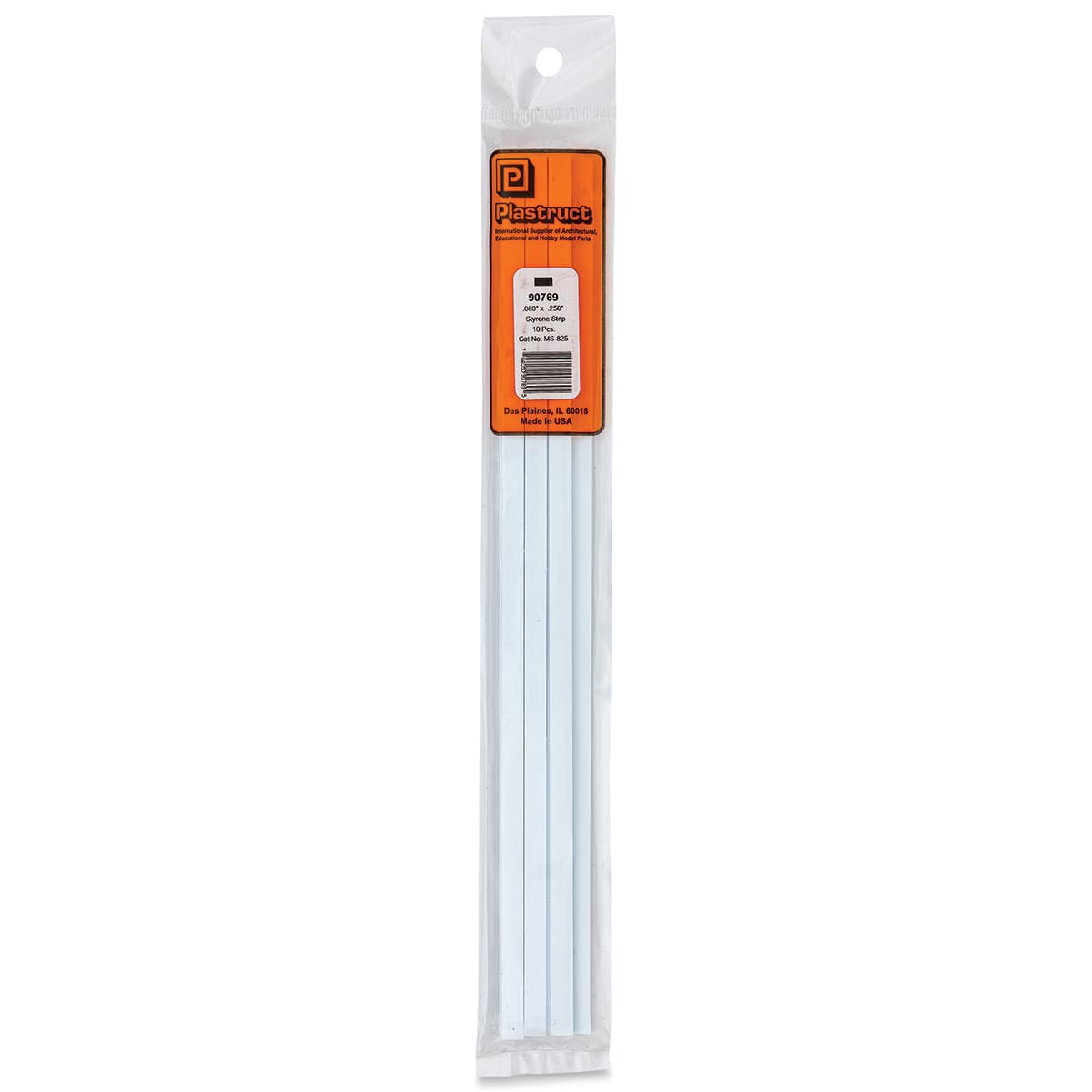 Plastruct Plastic Strip - Pkg of 10, 0.08" H × 0.25" W × 10" L