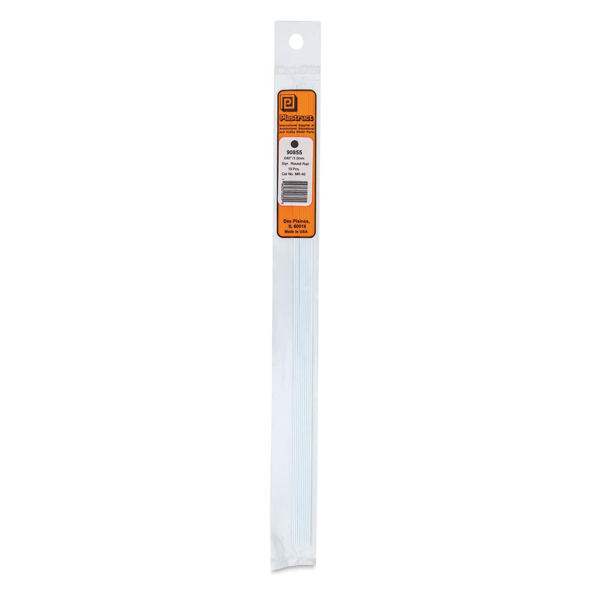 Plastruct Plastic Round Rod - Pkg of 10, 0.04" Dia × 10" L
