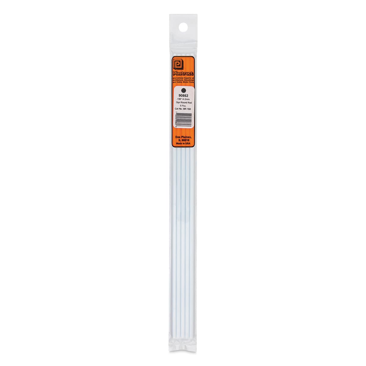 Plastruct Plastic Round Rod - Pkg of 5, 0.156" Dia × 10" L