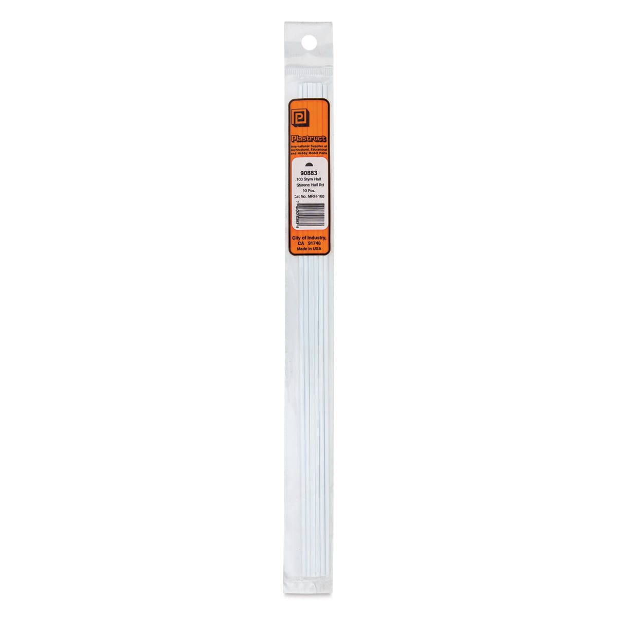 Plastruct Plastic Half-Round Rod - Pkg of 10, 0.1" Dia × 0.05" H × 10" L