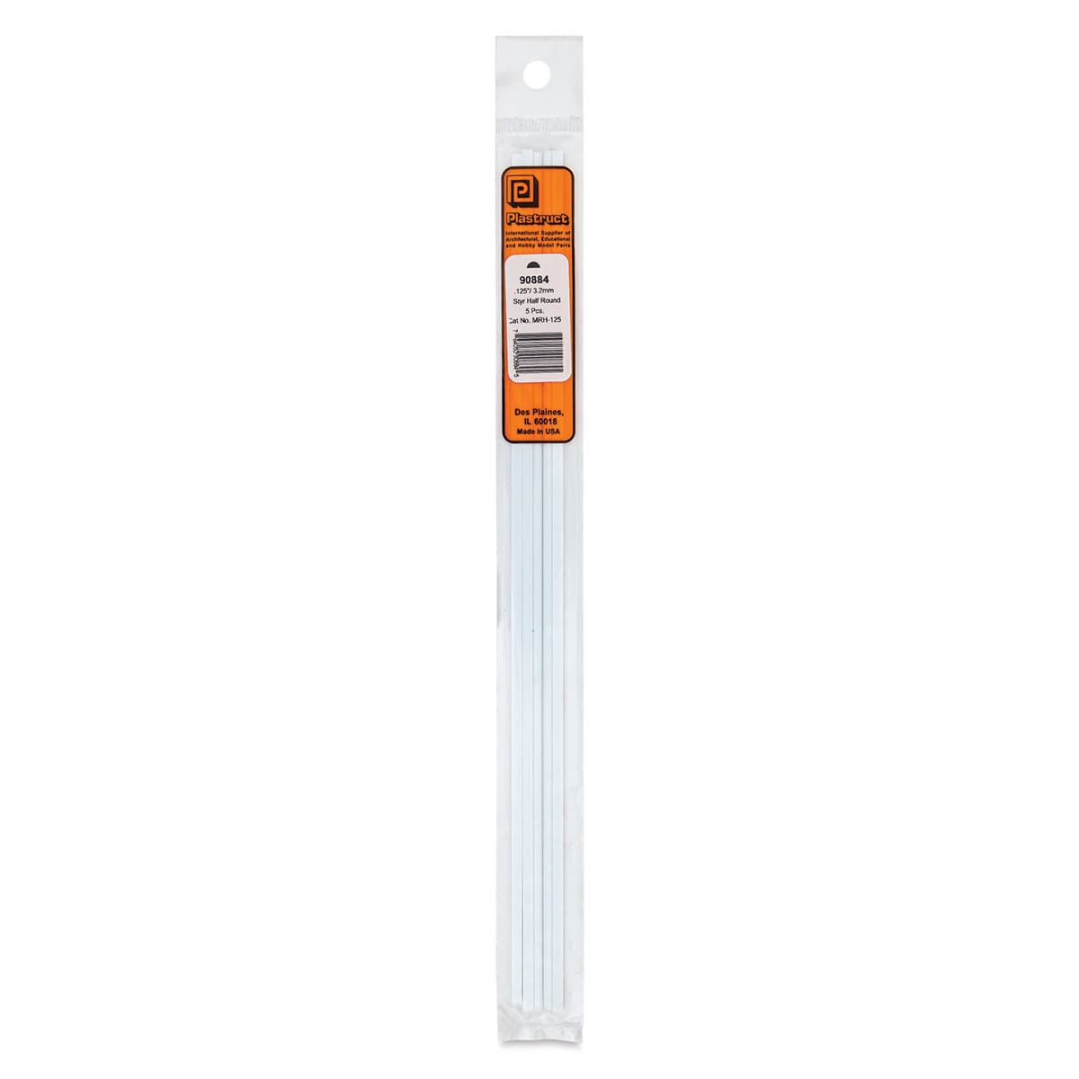 Plastruct Plastic Half-Round Rod - Pkg of 5, 0.125" Dia × 0.0625" H × 10" L