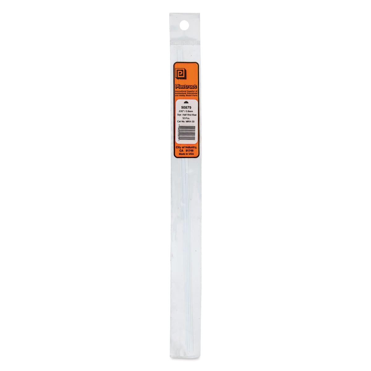 Plastruct Plastic Half-Round Rod - Pkg of 10, 0.03" Dia × 0.015" H × 10" L
