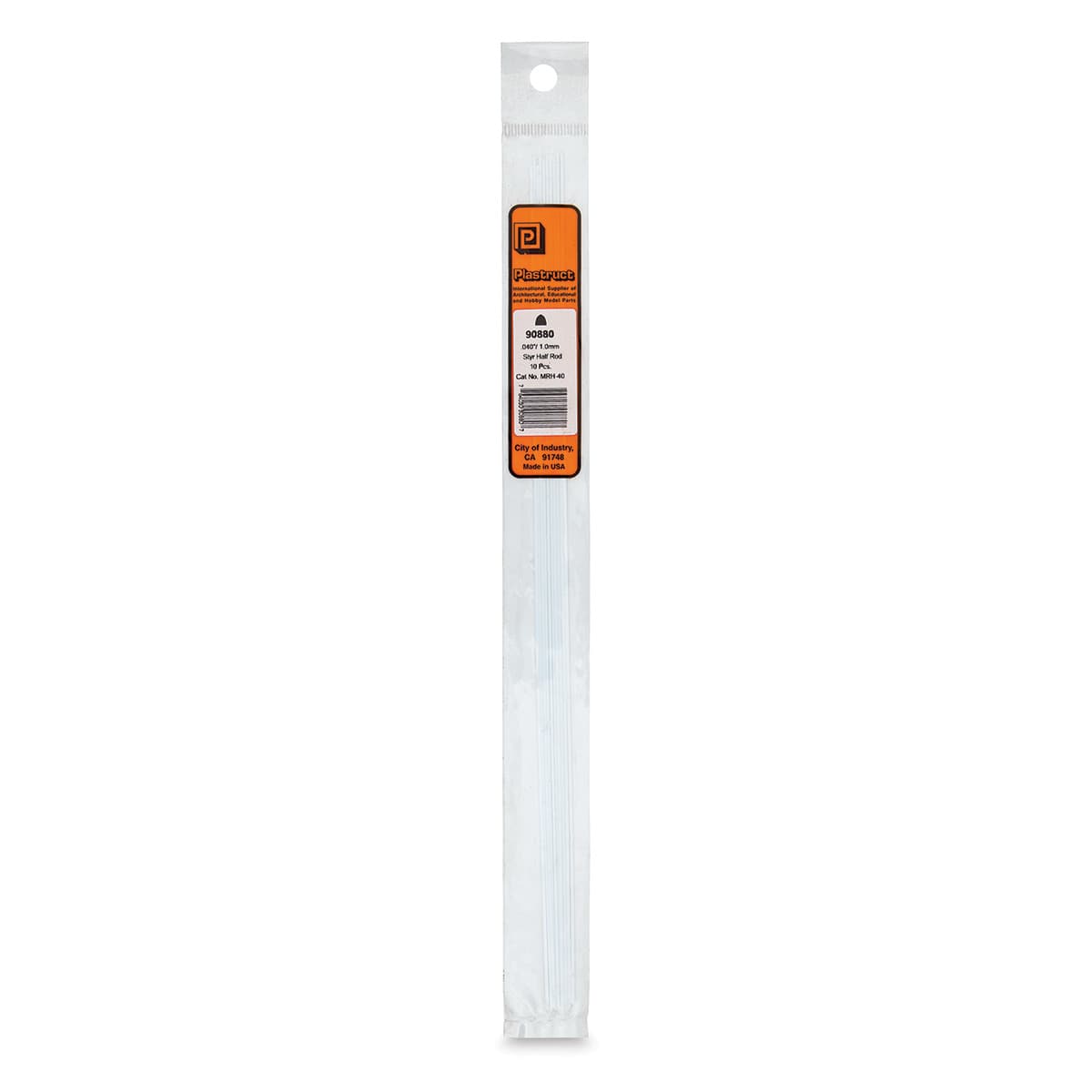 Plastruct Plastic Half-Round Rod - Pkg of 10, 0.04" Dia × 0.02" H × 10" L