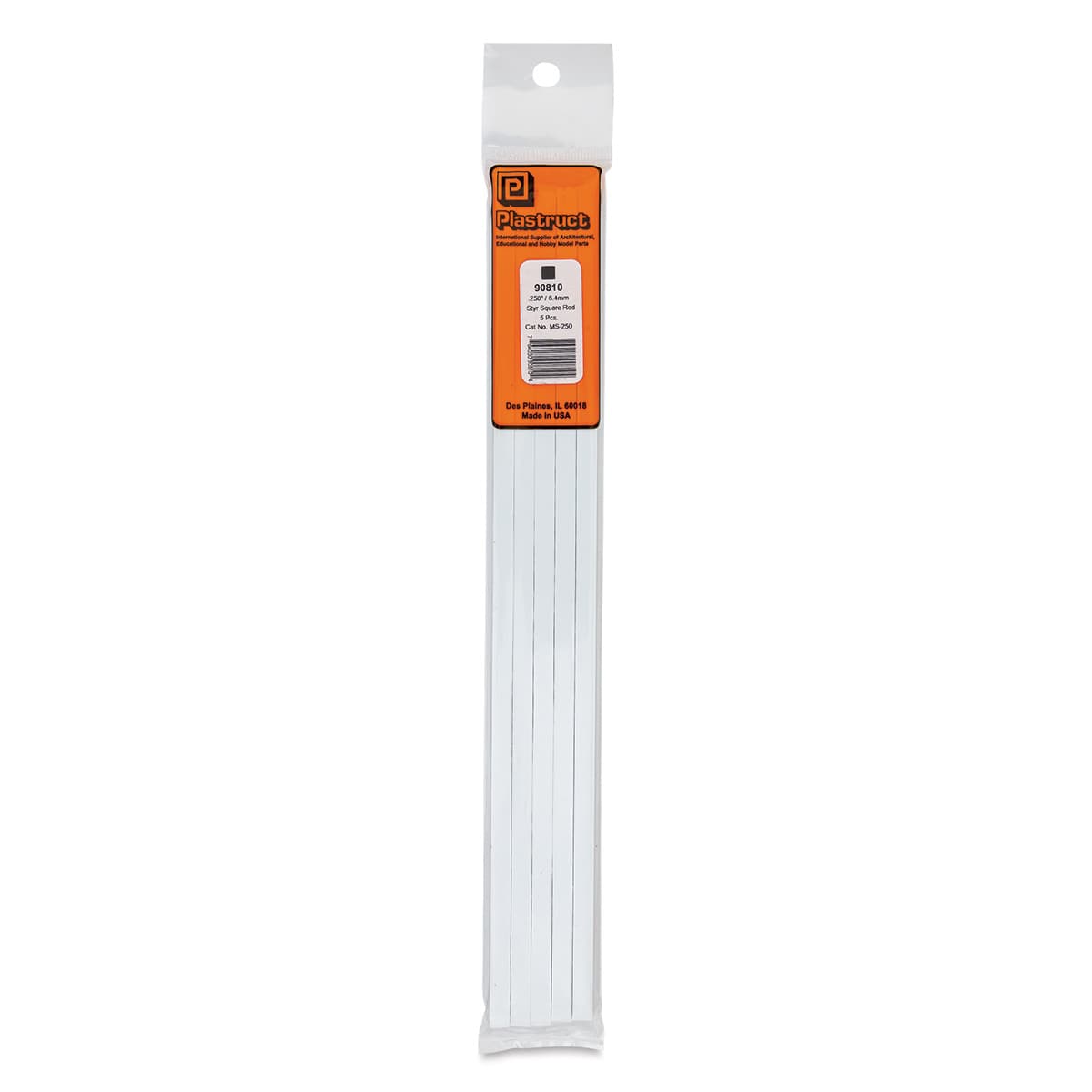 Plastruct Plastic Square Strip - Pkg of 5, 0.25" H × 0.25" W × 10" L