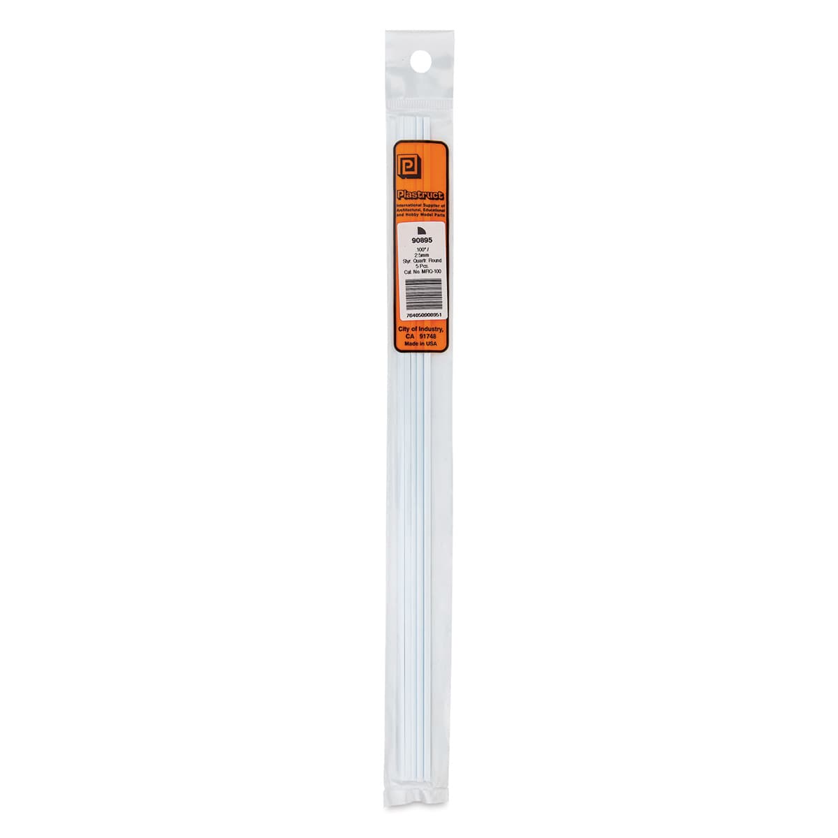 Plastruct Plastic Quarter-Round Rod - Pkg of 5, 0.1" H × 0.1" W × 10" L