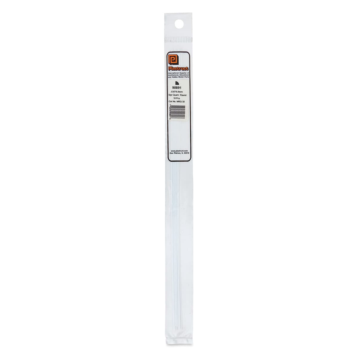 Plastruct Plastic Quarter-Round Rod - Pkg of 10, 0.03" H × 0.03" W × 10" L