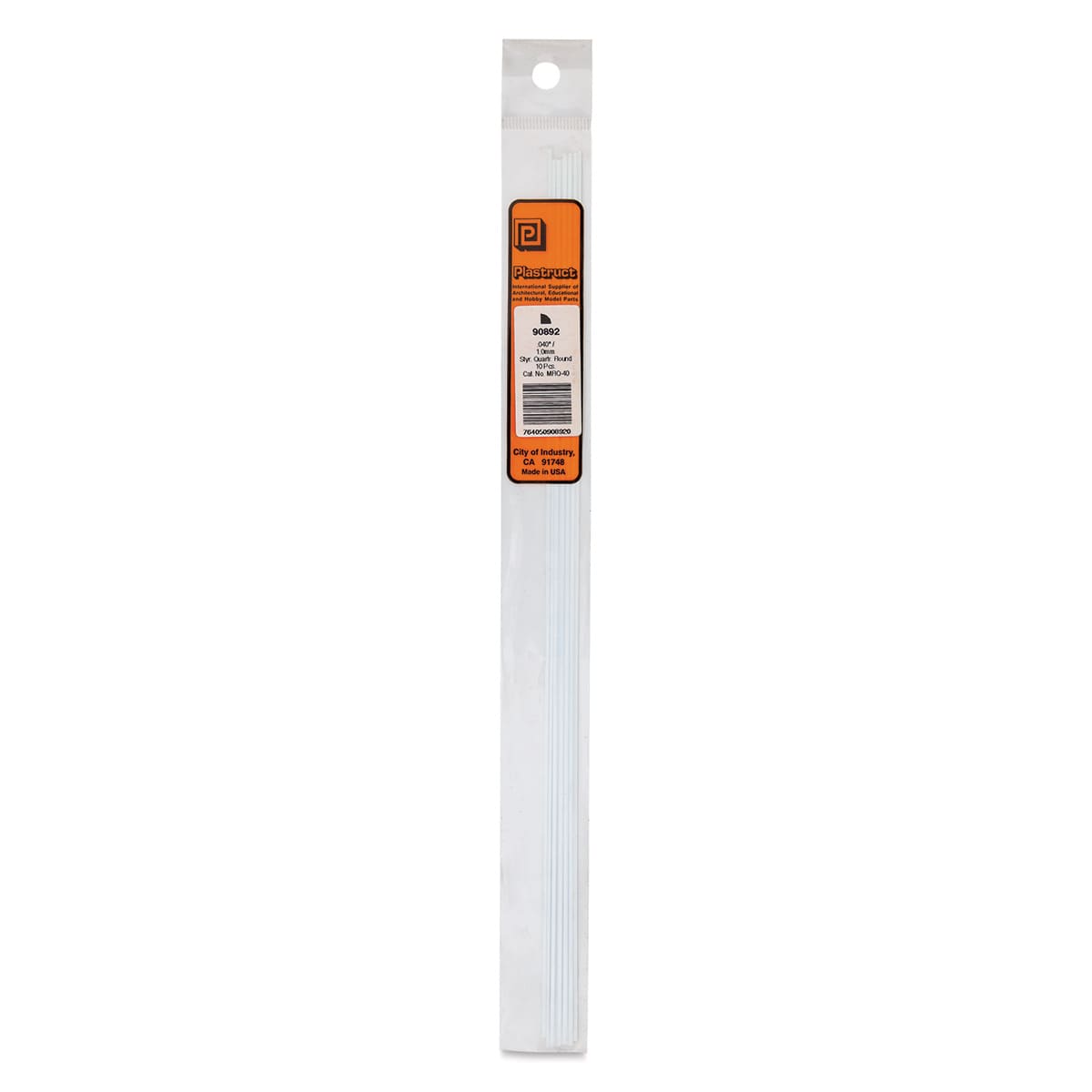 Plastruct Plastic Quarter-Round Rod - Pkg of 10, 0.04" H × 0.02" W × 10" L
