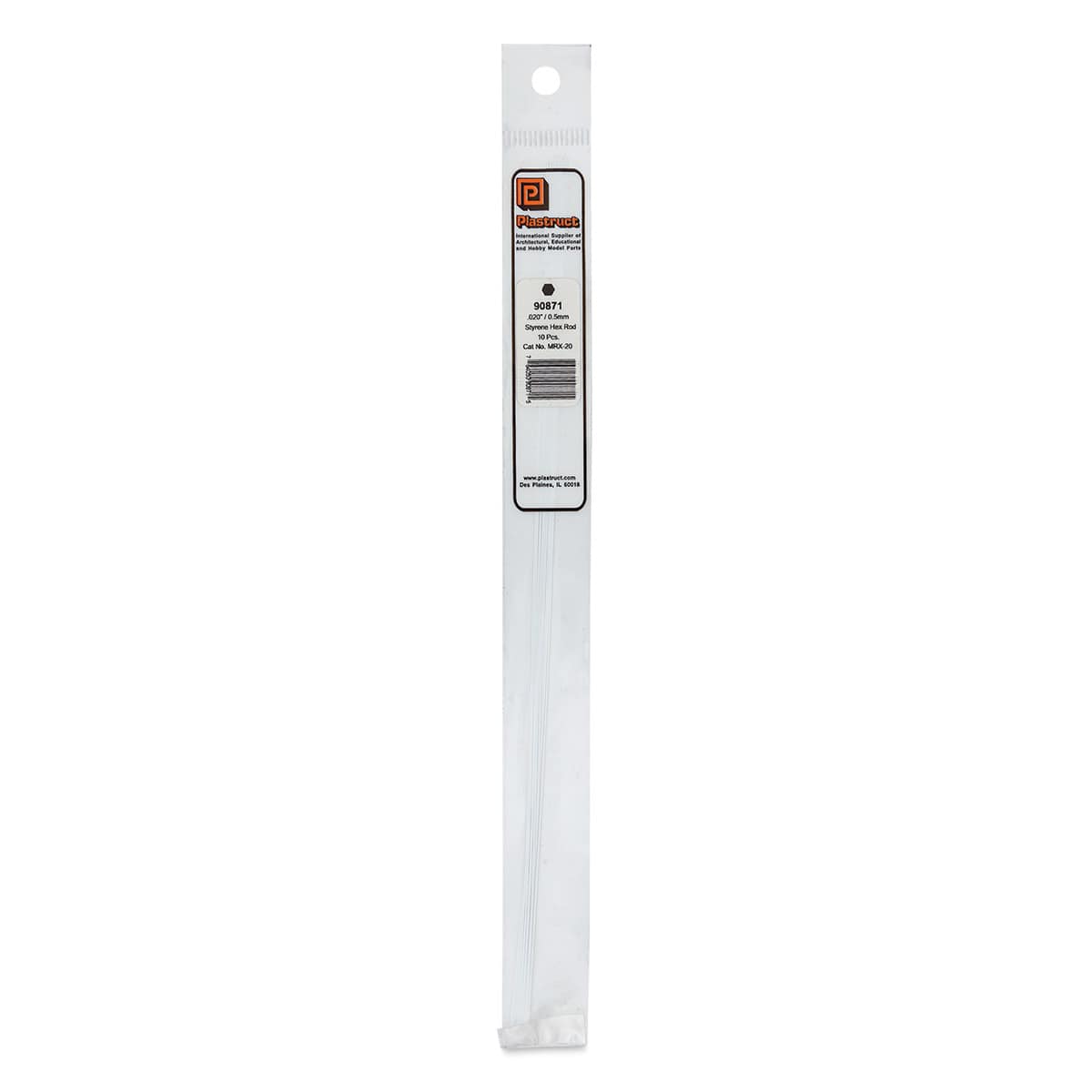 Plastruct Plastic Hexagon Rod - Pkg of 10, 0.02" W × 10" L