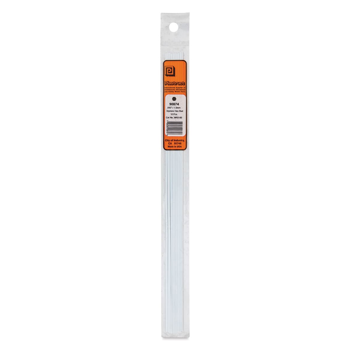 Plastruct Plastic Hexagon Rod - Pkg of 10, 0.06" W × 10" L