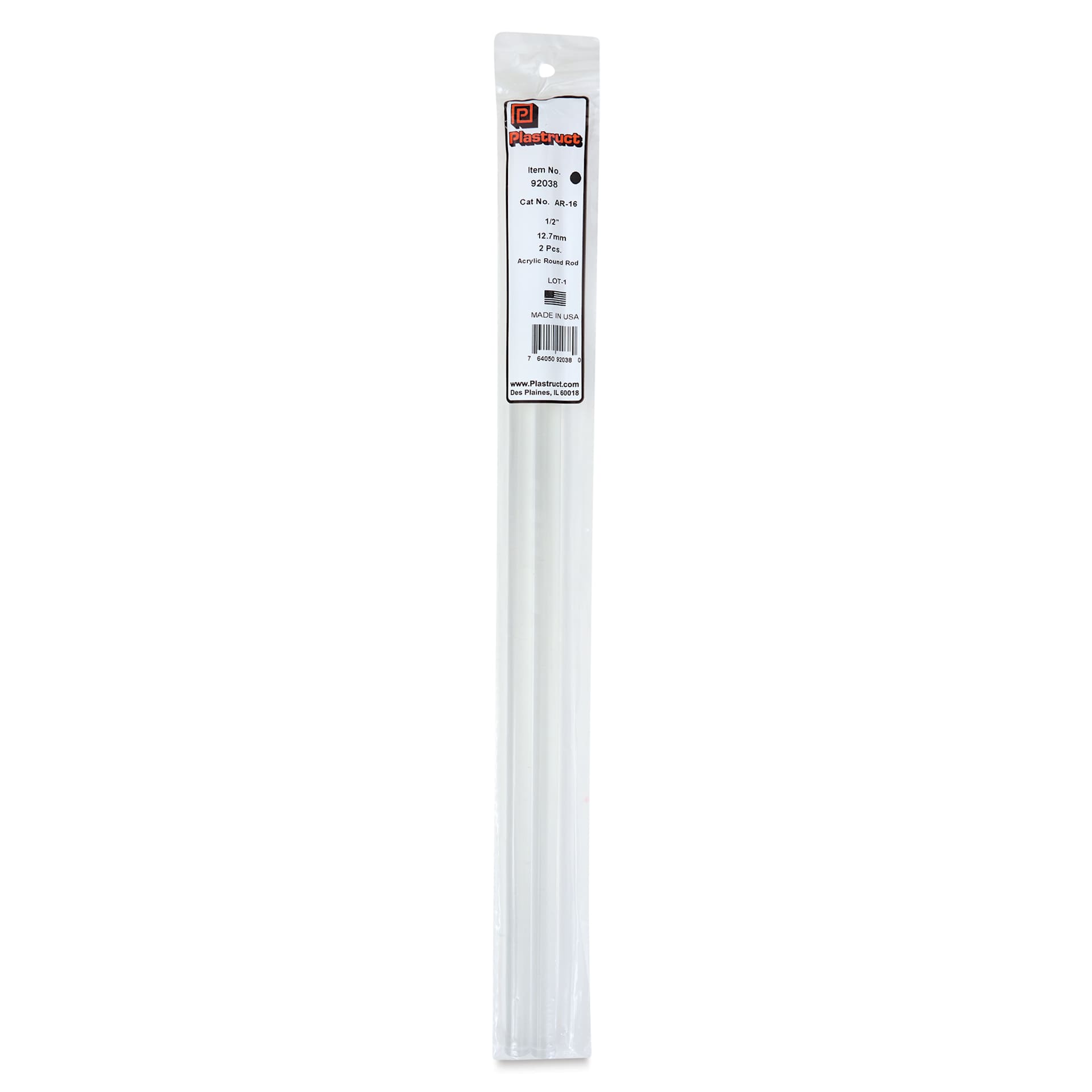 Plastruct Clear Acrylic Rod - 1/2" x 17-1/2" (front of packaging)