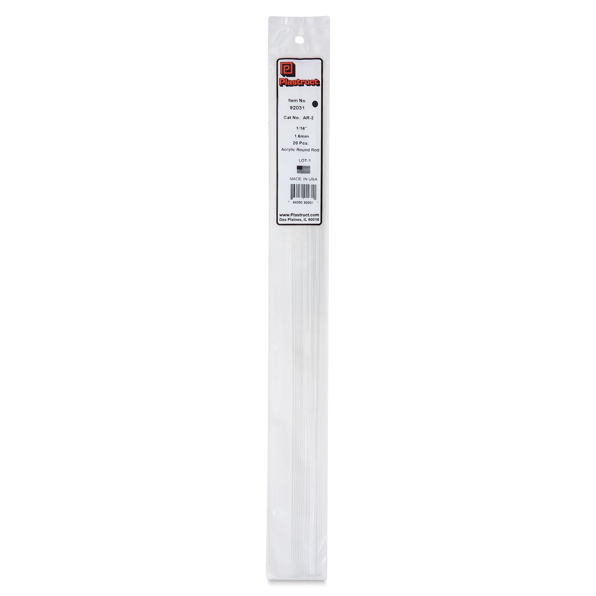 Plastruct Clear Acrylic Rod - 1/16" x 17-1/2" (front of packaging)