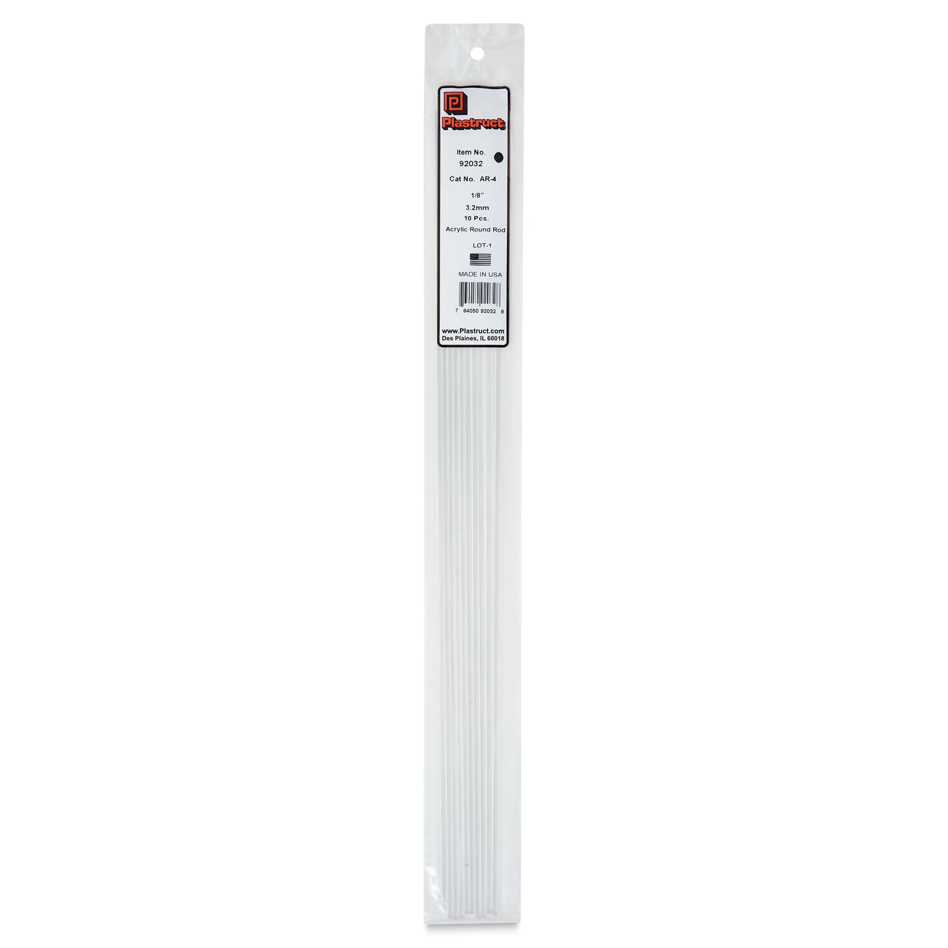 Plastruct Clear Acrylic Rod - 1/8" x 17-1/2" (front of packaging)