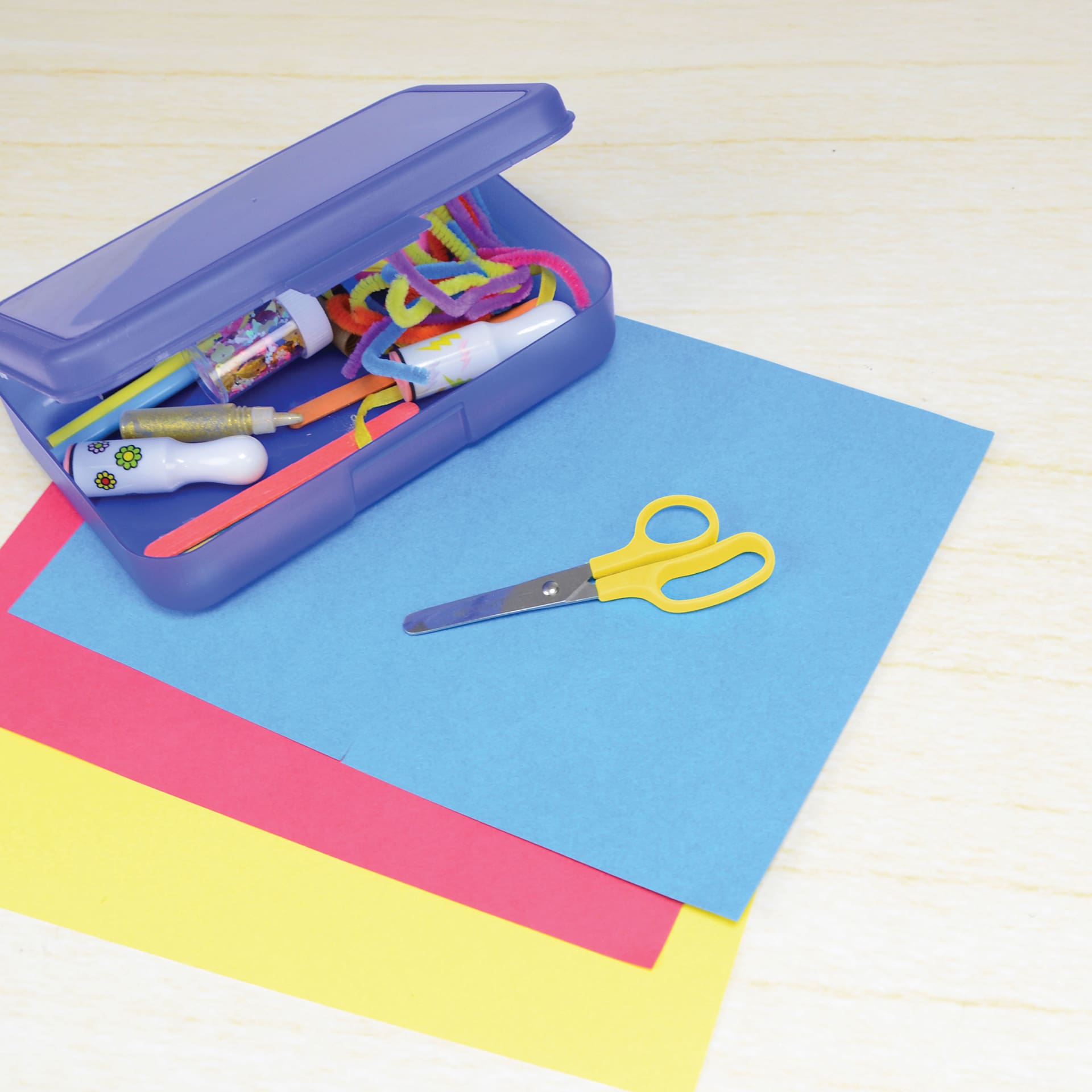 Acme Kleencut Kids' Scissors - Set of 12, with Rack, Blunt single pair sitting on table