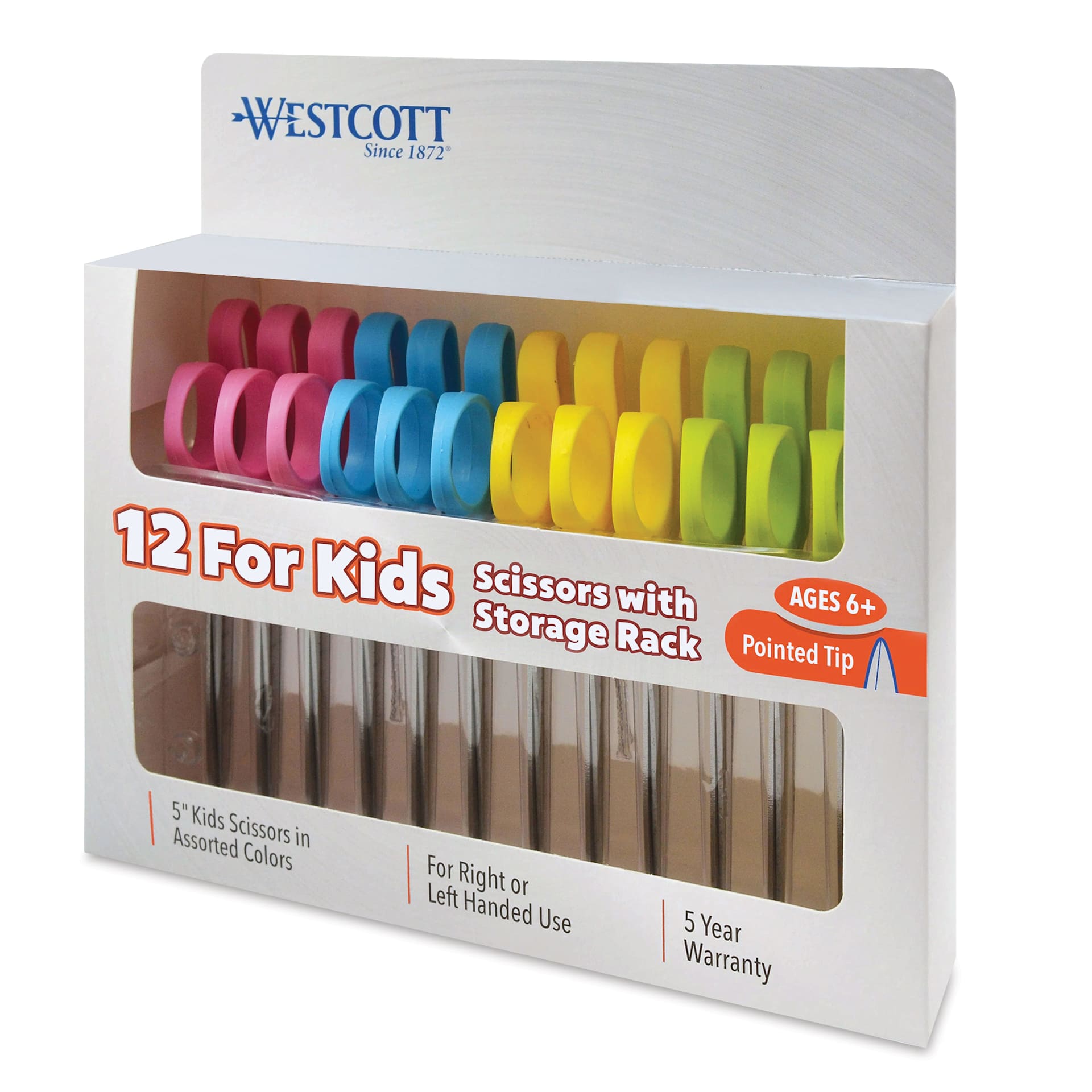 Acme Kleencut Kids' Scissors - Set of 12, with Rack, Pointed in packaging