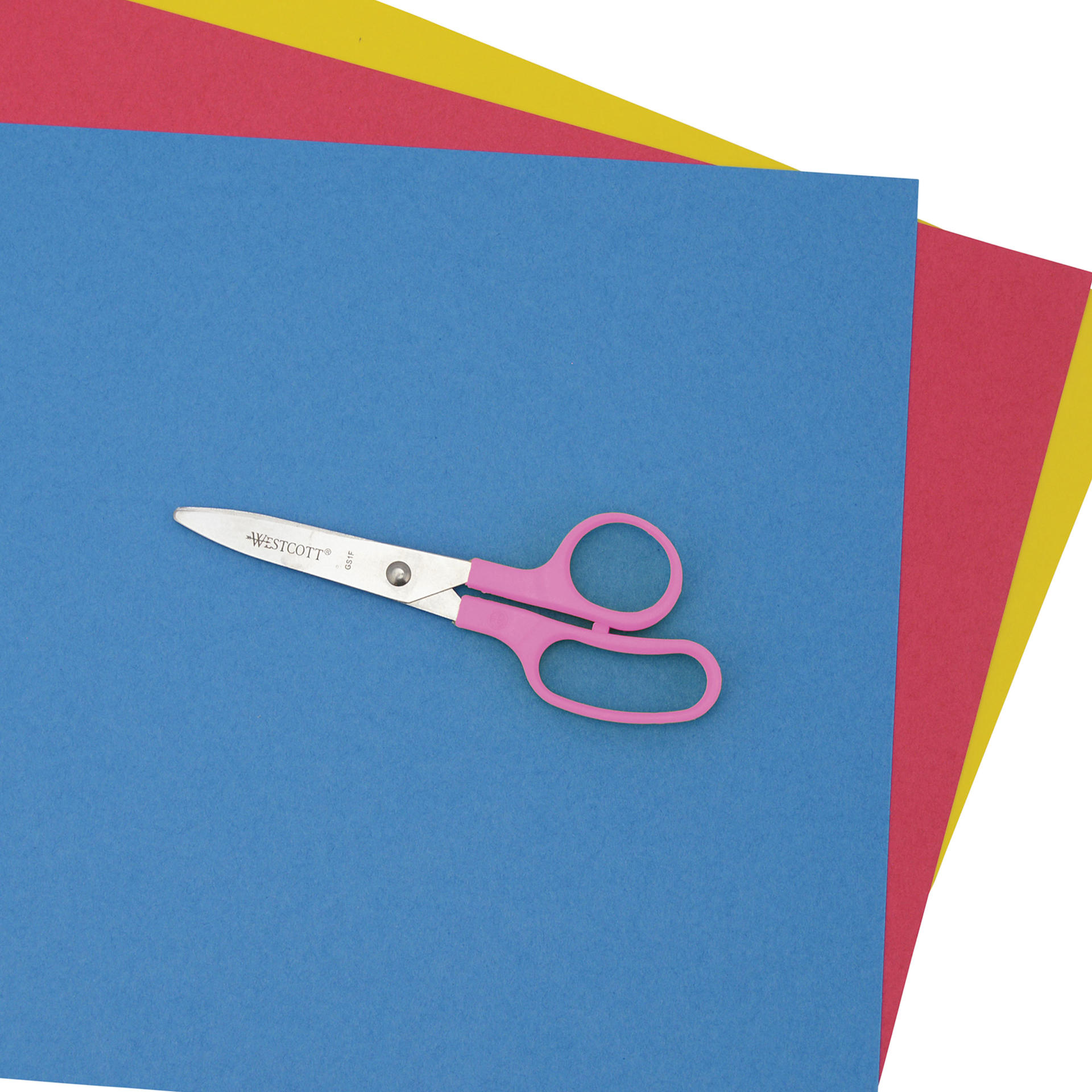 Acme Kleencut Kids' Scissors - Set of 12, with Rack, Pointed single pair sitting on papers