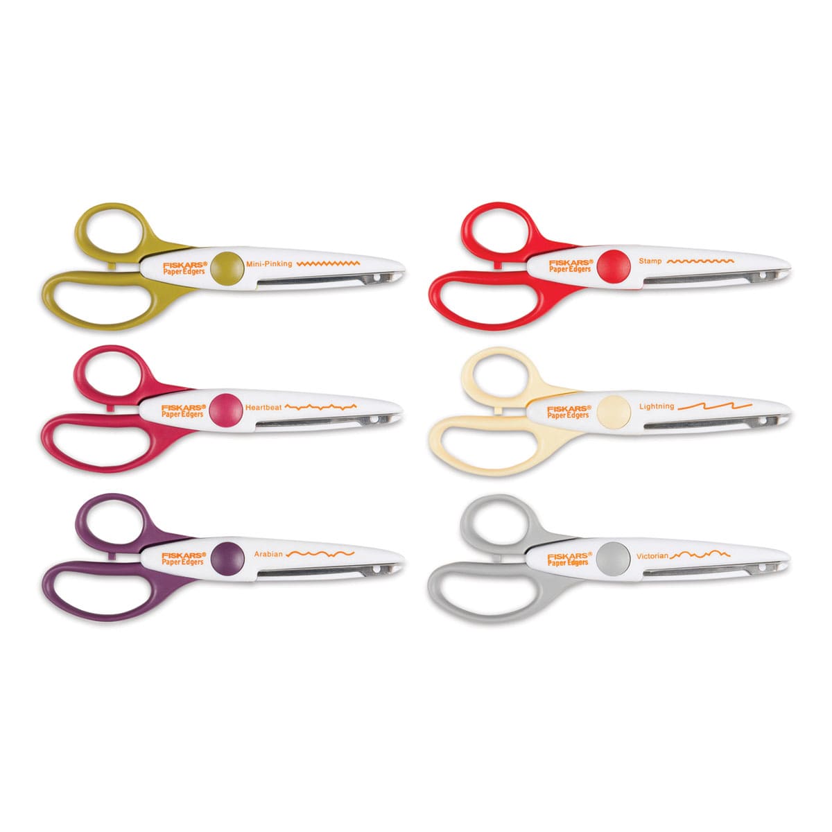 Fiskars Paper Edger - Components of Contemporary Set of 6 shown horizontally
