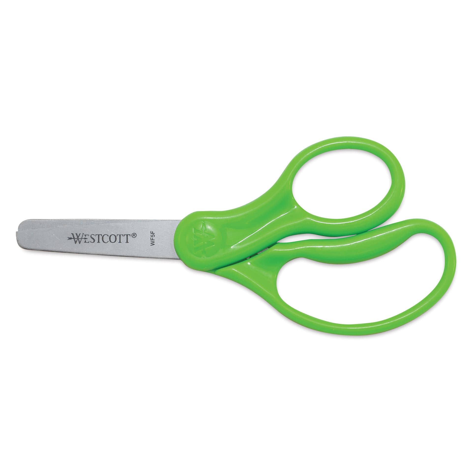 Westcott Hard Handle Kids Scissors - Pkg of 12, 5", Blunt, green scissors, closed