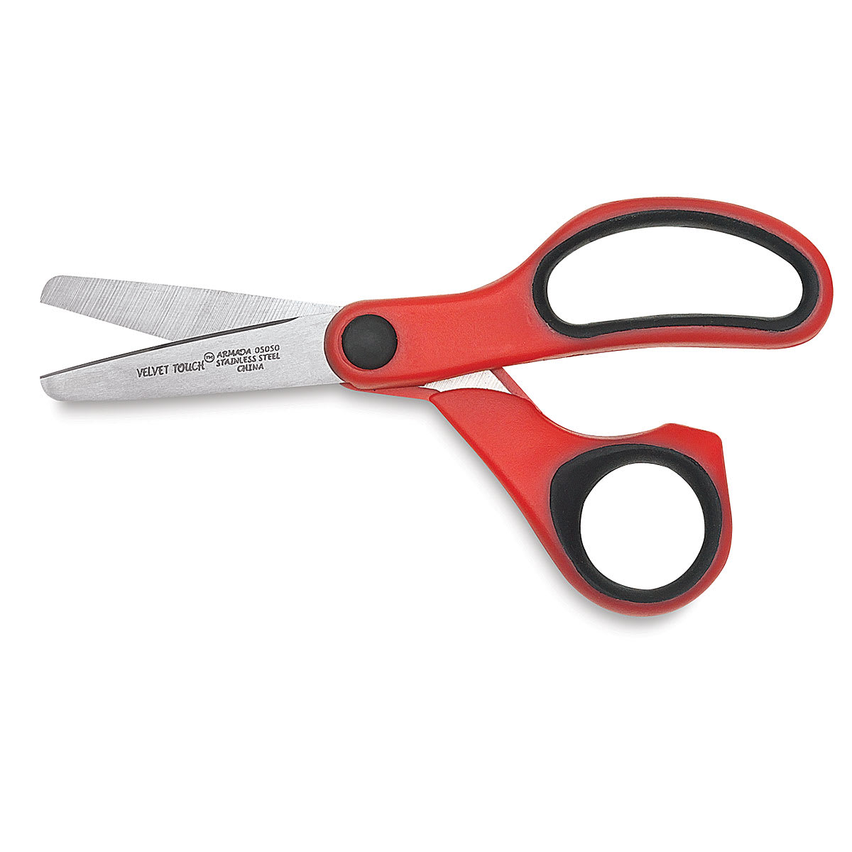 Armada Velvet Touch Scissors - 5" Red Blunt point scissors shown horizontally and slightly open