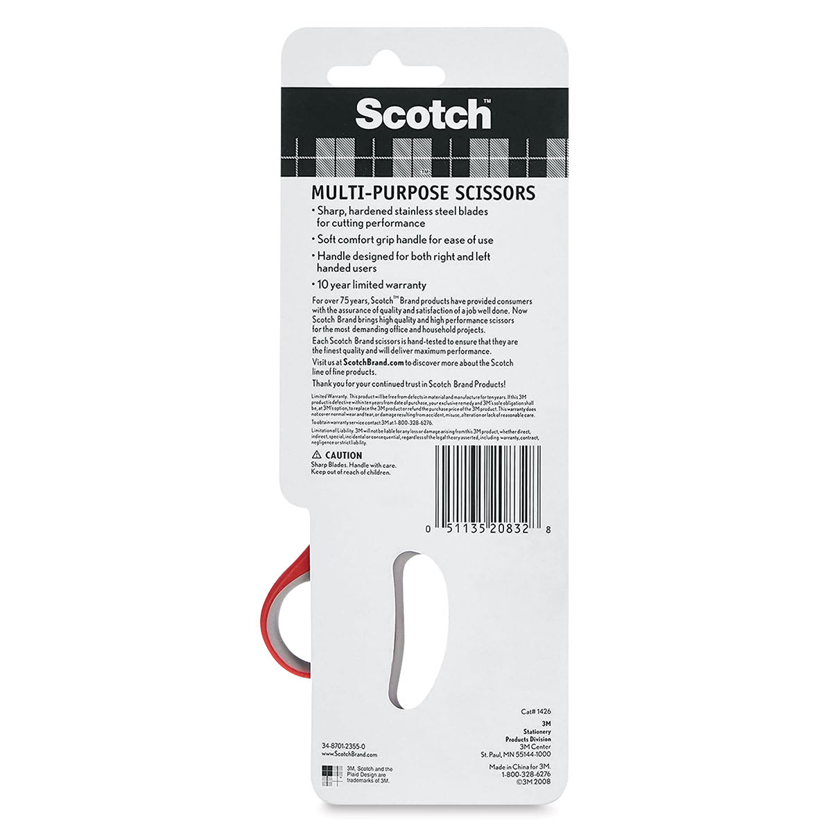 Scotch Multi-Purpose Scissors, 6", In Package, Back