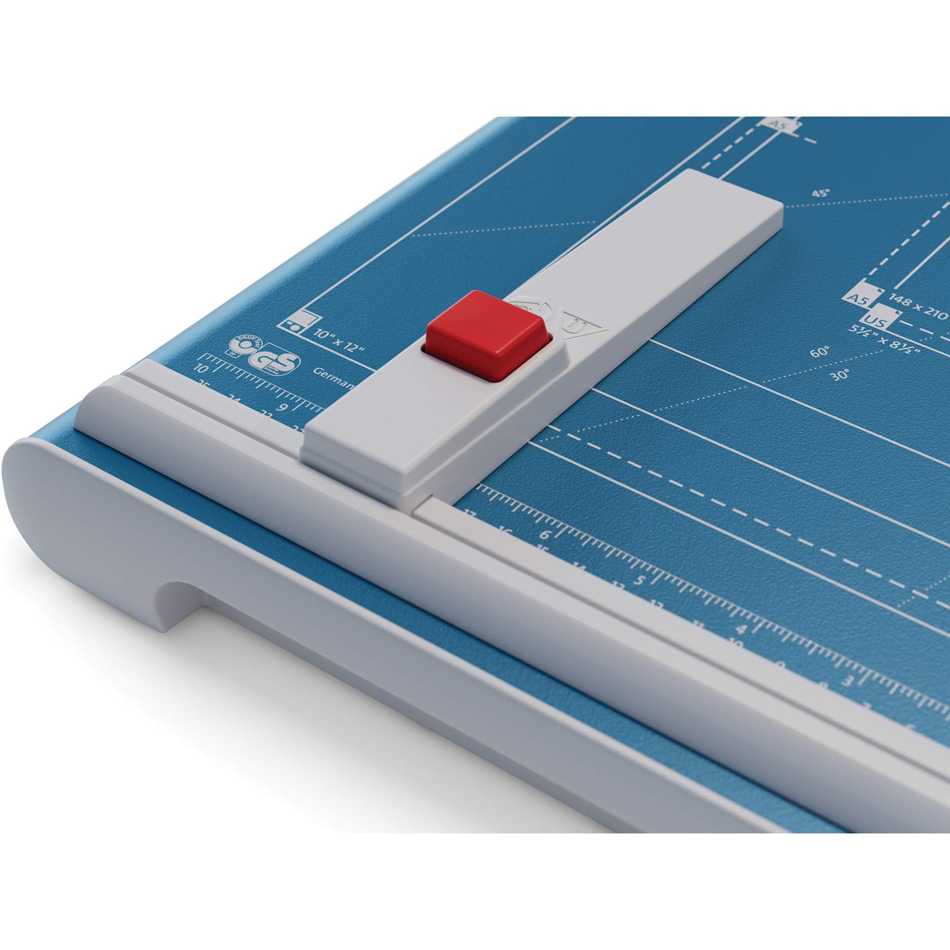 Dahle Professional Series Guillotine Paper Trimmer - 18" Cutting Length, 22-3/4" x 11-1/4" - close-up of paper guide Dahle Professional Series Guillotine Paper Trimmer - 18" Cutting Length, 22-3/4" x 11-1/4" - close-up of paper guide