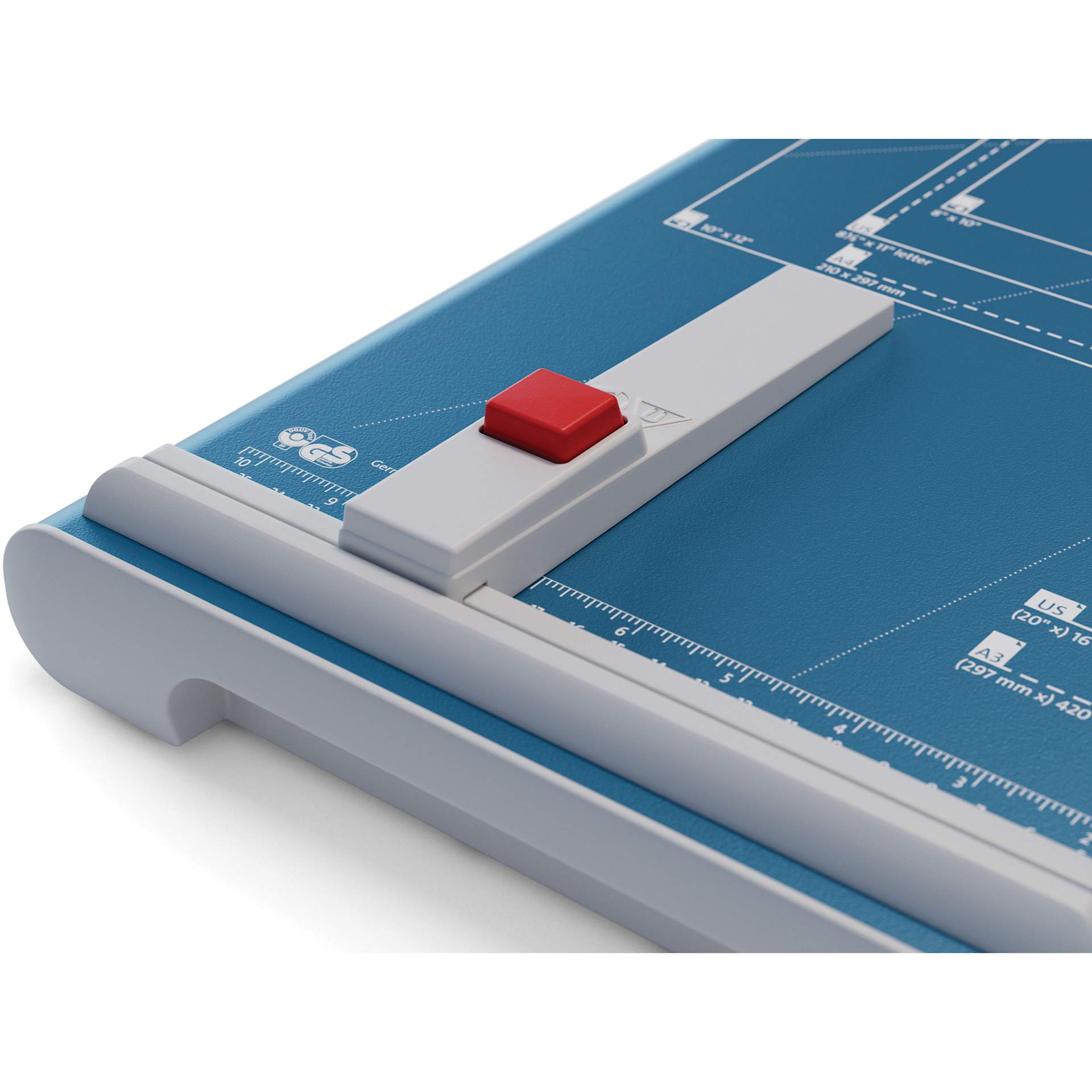 Dahle Professional Series Guillotine Paper Trimmer - 18" Cutting Length, 22-3/4" x 11-1/4" - close-up of paper guide