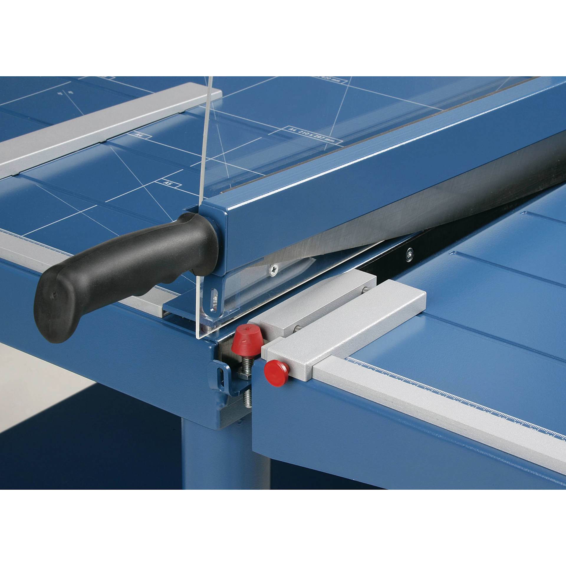 Dahle Large Format Premium Guillotine Trimmer - 32" Cutting Length, close-up of the blade Dahle Large Format Premium Guillotine Trimmer - 32" Cutting Length, close-up of the blade