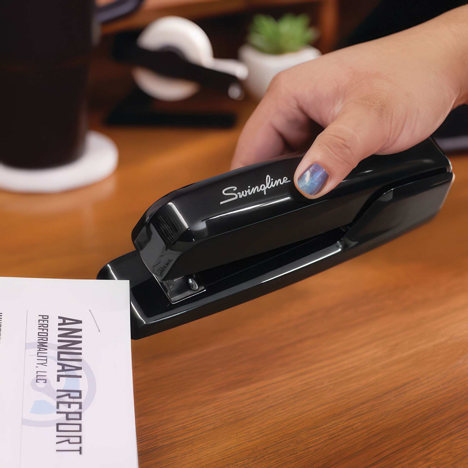 Swingline 747 Antimicrobial Business Stapler being held