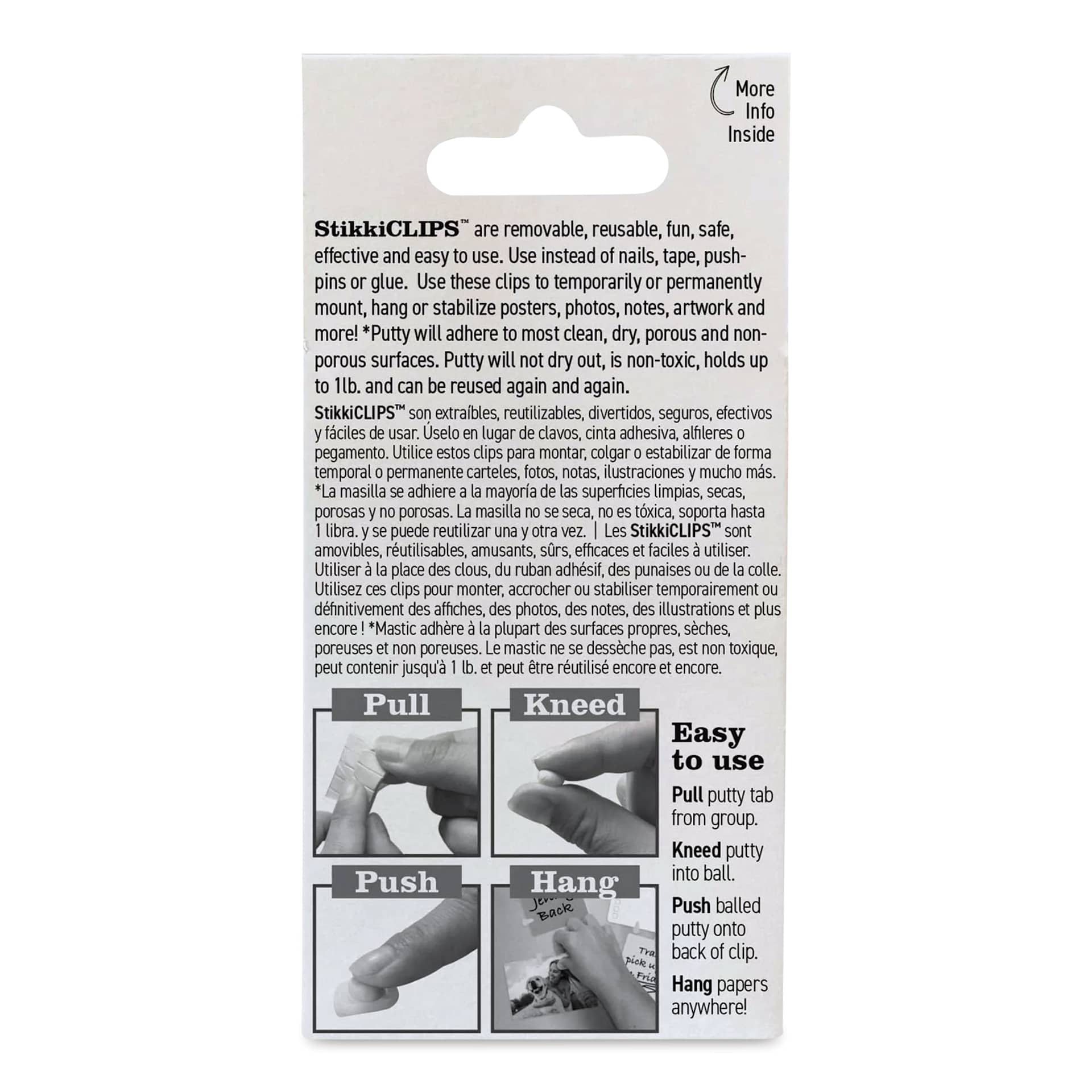 StikkiWorks StikkiClips - Mounting Putty, Pkg of 20, back of the packaging. 